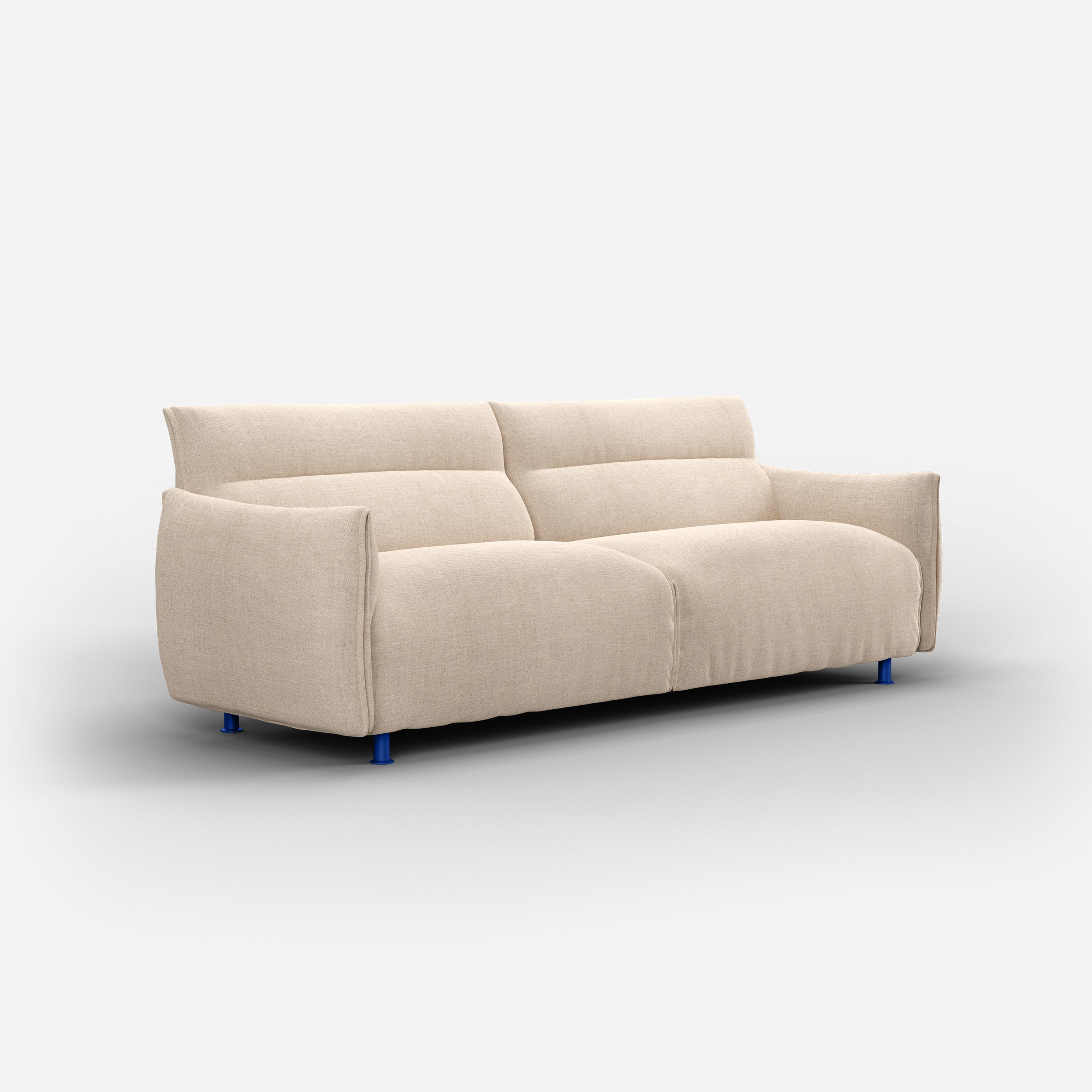 Cozmo Sofas - Hug 3 Seater Sofa (wide) - Cream Textured Weave - Cobalt Blue Legs - Side angle view