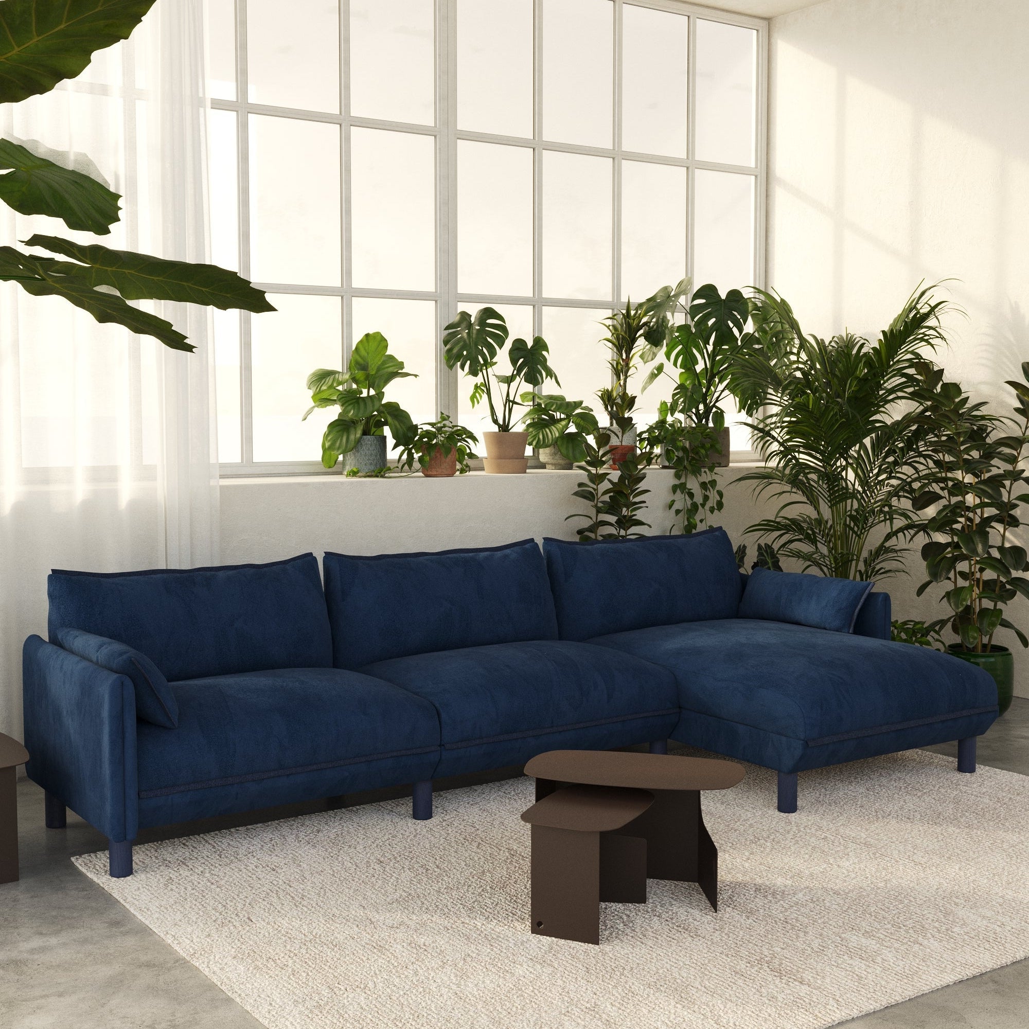Cozy 5 Seater RH Chaise Sofa | Midnight Blue Velvet