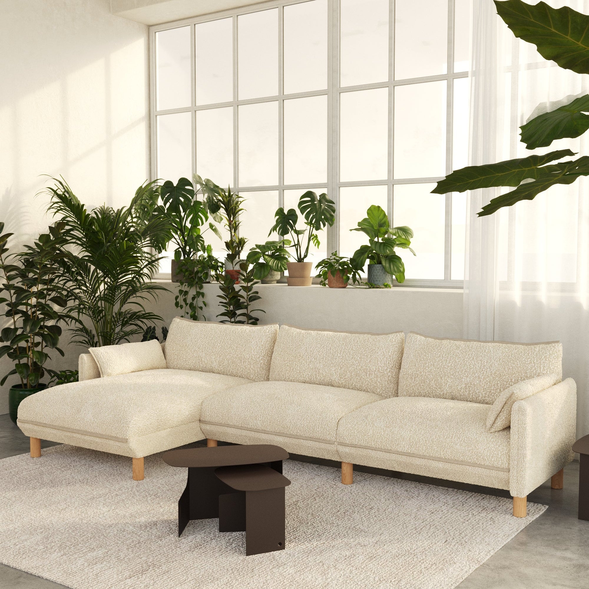 Cozy 5 Seater LH Chaise Sofa | Ecru Boucle