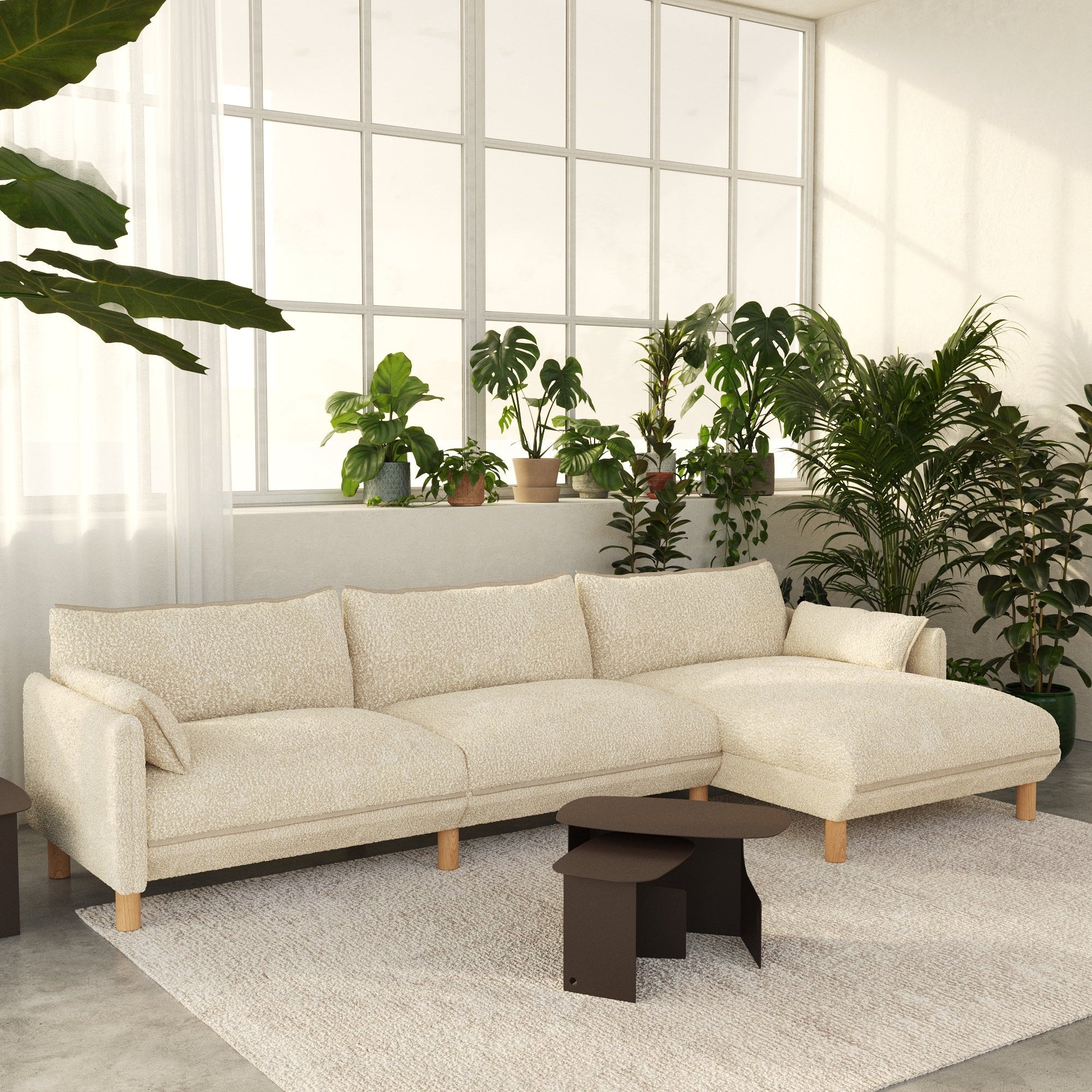 Cozy 5 Seater RH Chaise Sofa | Cream Textured Weave