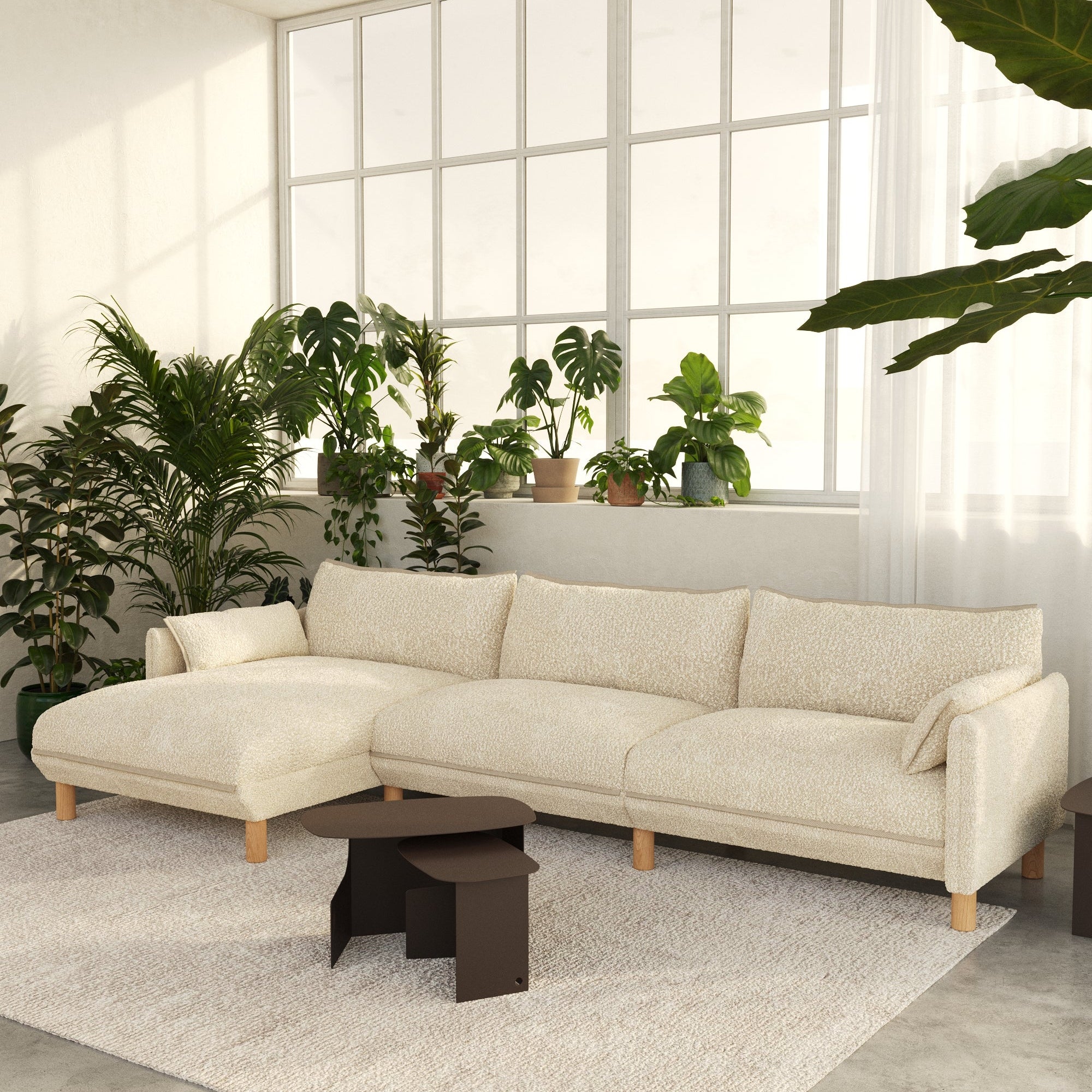 Cozy 5 Seater LH Chaise Sofa | Cream Textured Weave
