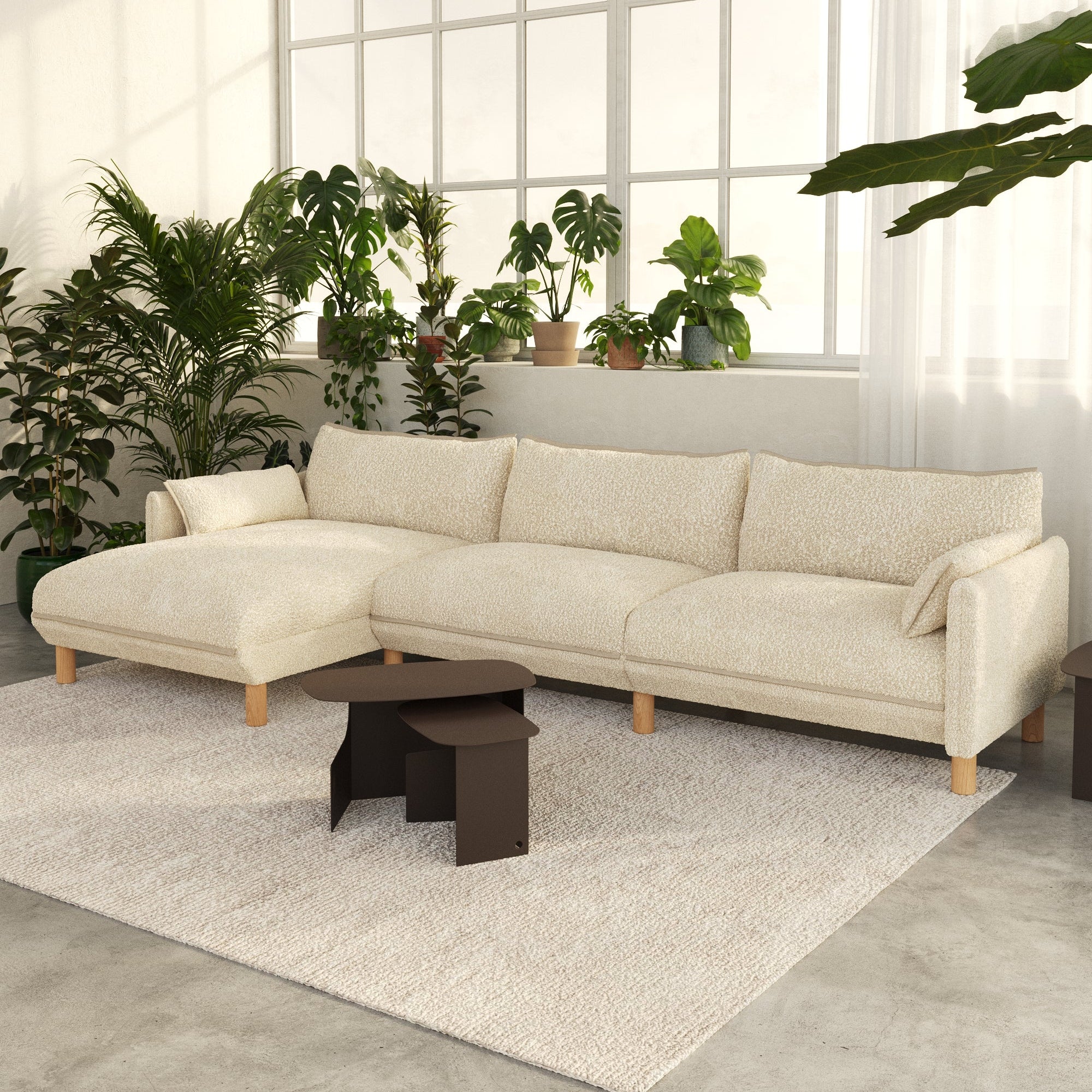 Cozy 5 Seater LH Chaise Sofa | Ecru Boucle