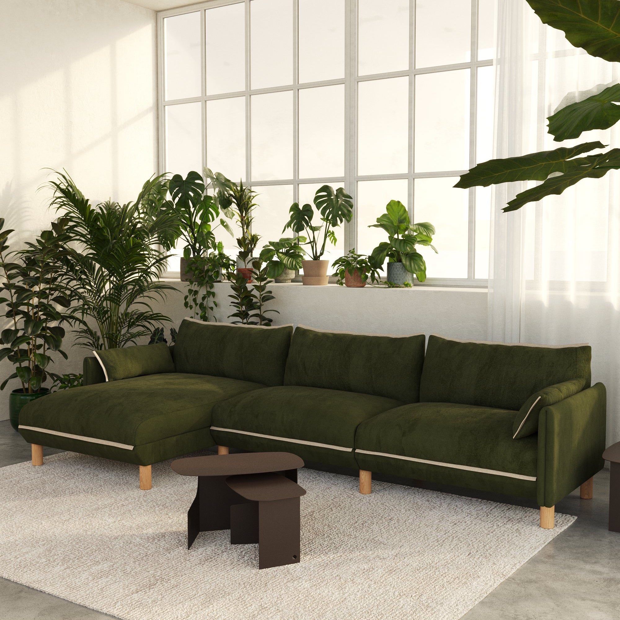 Cozy 5 Seater LH Chaise Sofa | Dark Green Velvet