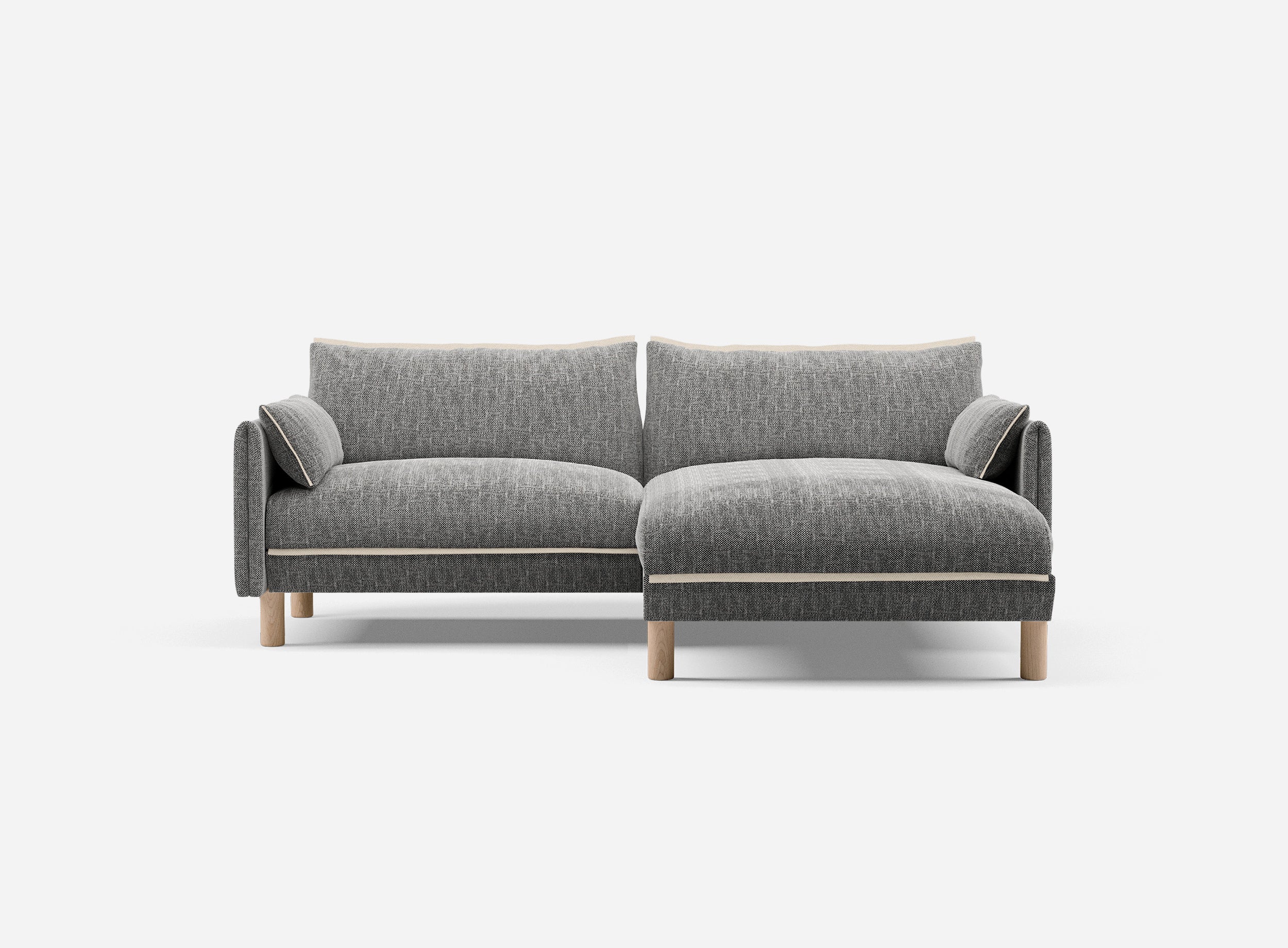 3 Seater Chaise Corner Right Hand Sofa | Textured Weave Salt & Pepper - Cozmo @ Salt & Pepper Textured Weave Jacket | Natural Trim