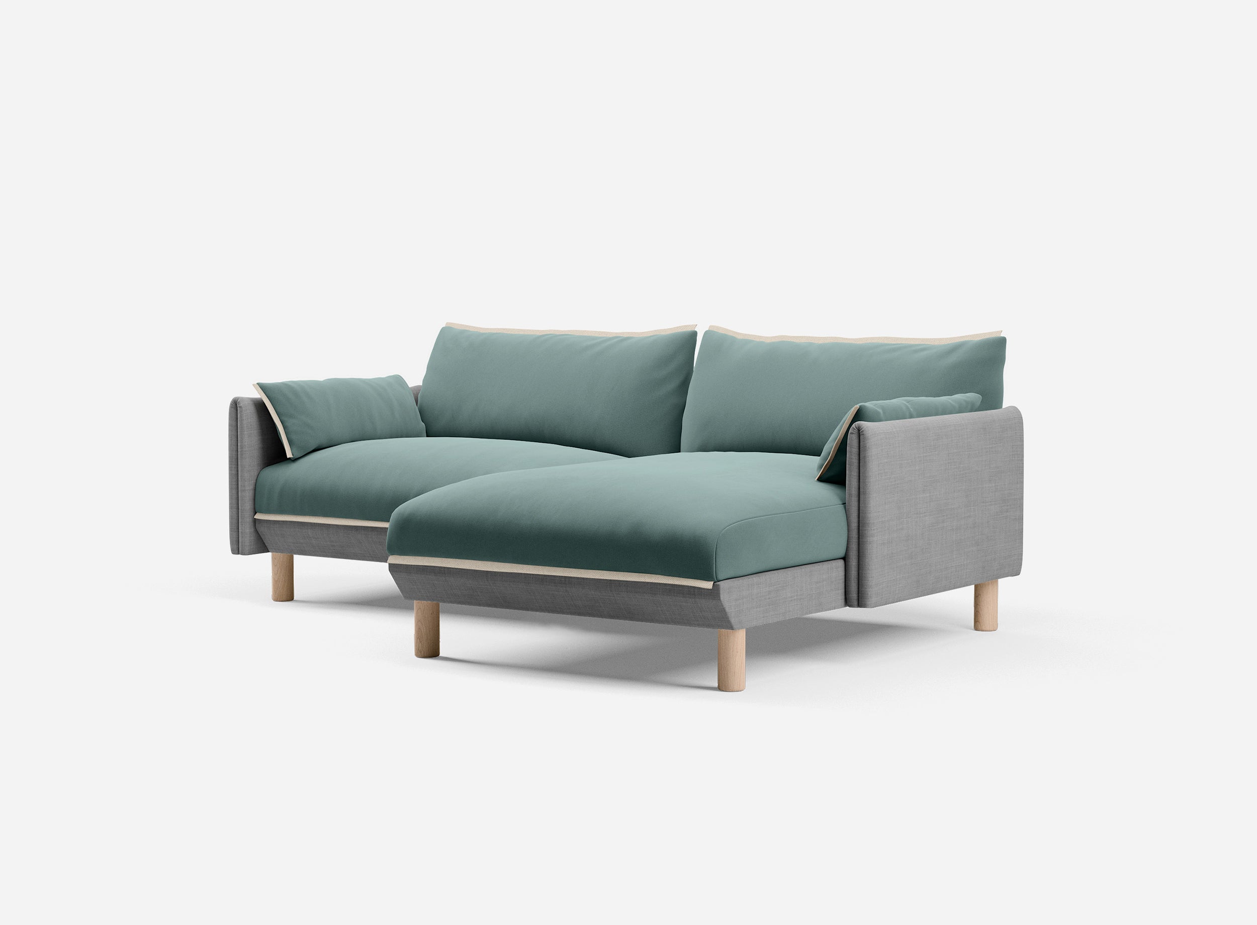 3 Seater Chaise Corner Right Hand Sofa | Weave Light Grey - Cozmo @ Sage Cotton Jacket | Natural Trim