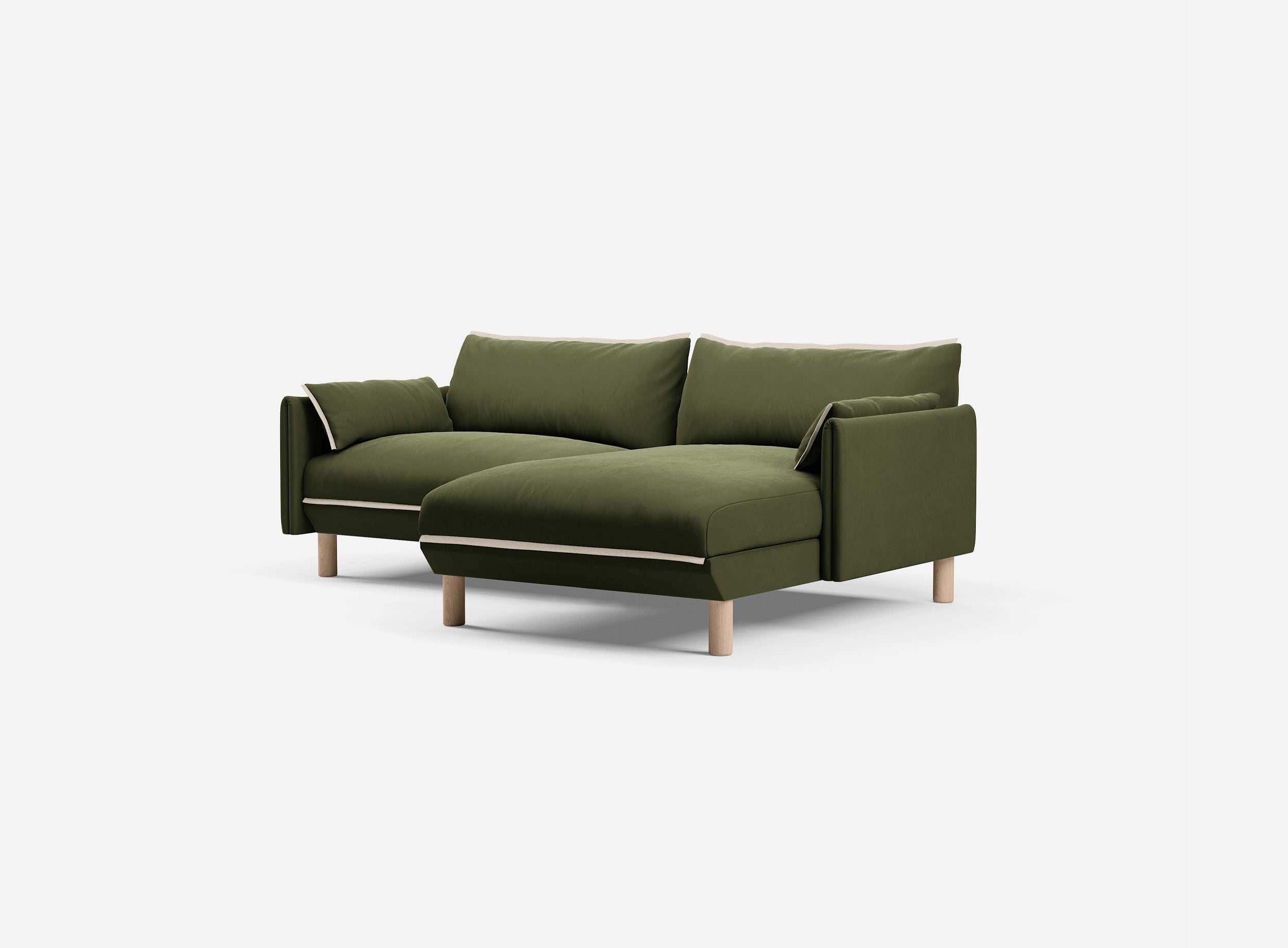 3 Seater Chaise Corner Left Hand Sofa | Velvet Dark Green - Cozmo @ Dark Green Velvet Jacket | Natural Trim