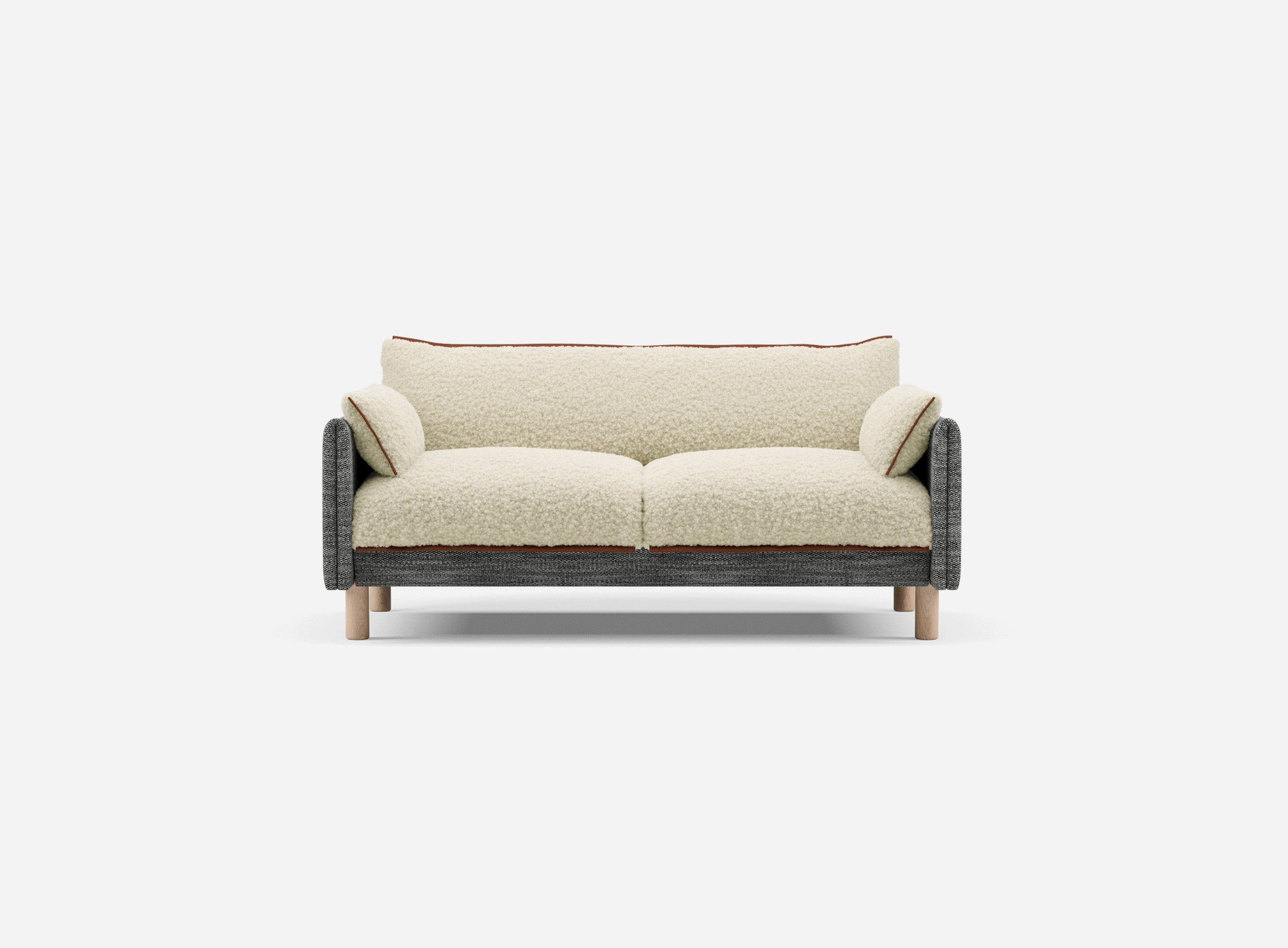 1.5 Seater Chaise Sofa | Textured Weave Salt & Pepper - Cozmo @ Cream Fleece Jacket | Brick Trim