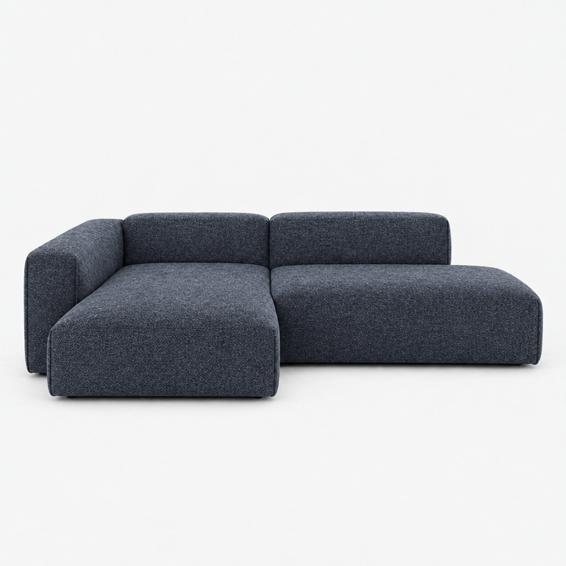 Float 4 Seater Open Chaise Sofa - Blue & Brown Textured Weave, Left Hand - front