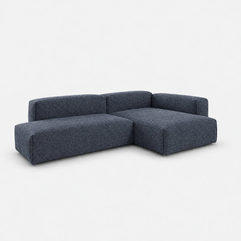 Float 4 Seater Open Chaise Sofa - Blue & Brown Textured Weave, Right Hand - 3/4 view