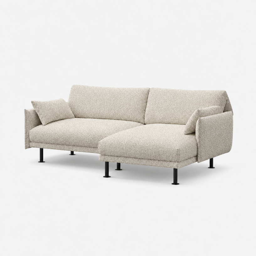 Rest 3 Seater Chaise Sofa - Ecru Boucle, Black Legs, Right Hand - 3/4 view