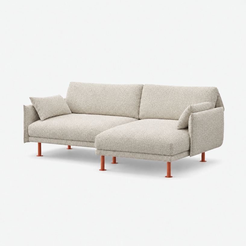 Rest 3 Seater Chaise Sofa - Ecru Boucle, Brick Legs, Right Hand - 3/4 view