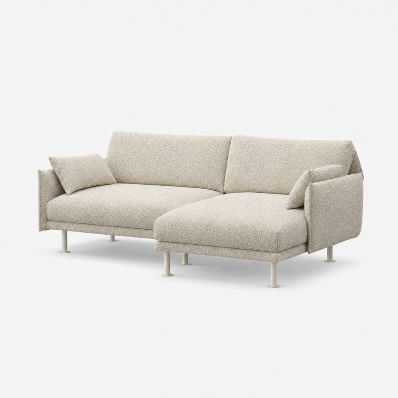 Rest 3 Seater Chaise Sofa - Ecru Boucle, Off White Legs, Right Hand - 3/4 view