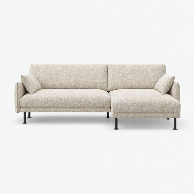 Rest 3 Seater Chaise Sofa - Ecru Boucle, Black Legs, Right Hand - front