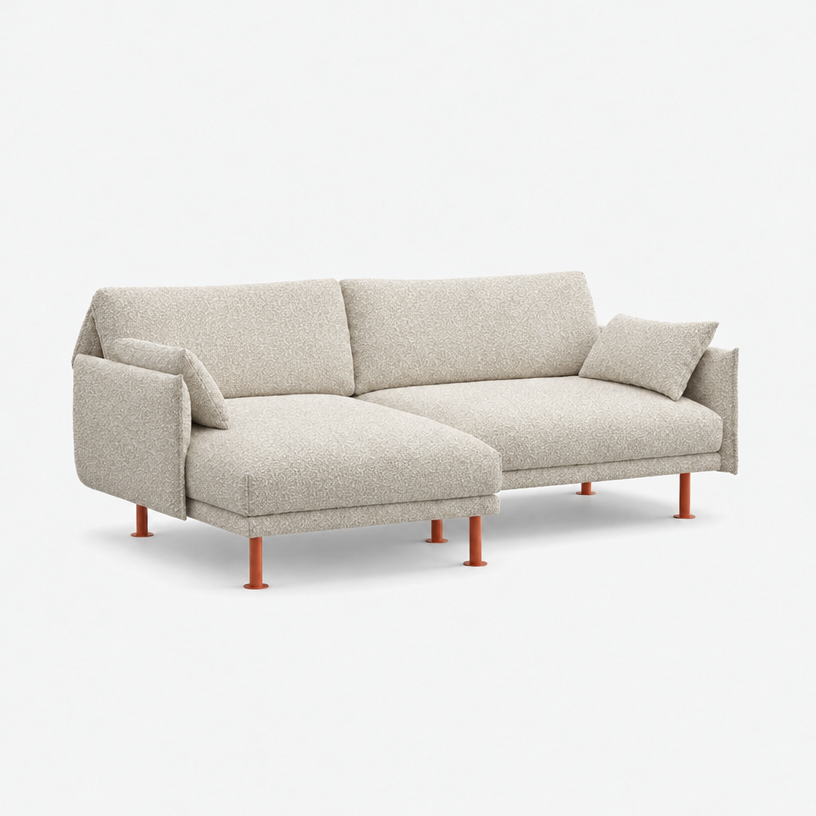 Rest 3 Seater Chaise Sofa - Ecru Boucle, Brick Legs, Left Hand - 3/4 view