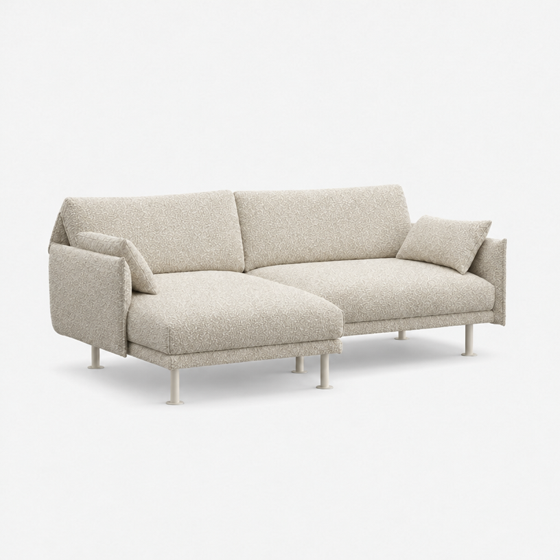 Rest 3 Seater Chaise Sofa - Ecru Boucle, Off White Legs, Left Hand - 3/4 view