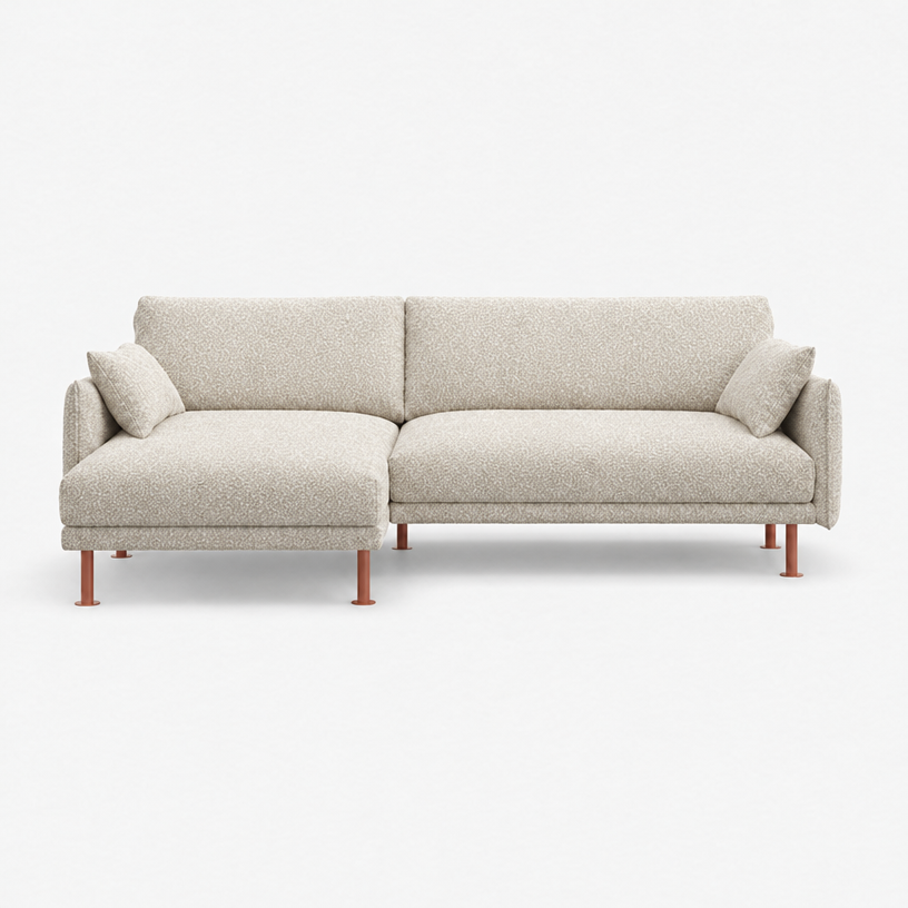 Rest 3 Seater Chaise Sofa - Ecru Boucle, Brick Legs, Left Hand - front