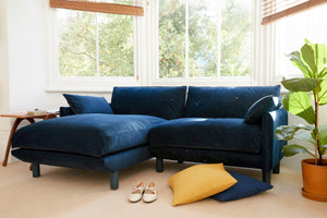 5 Seater Chaise Corner Right Hand Sofa | Velvet Midnight Blue - Cozmo