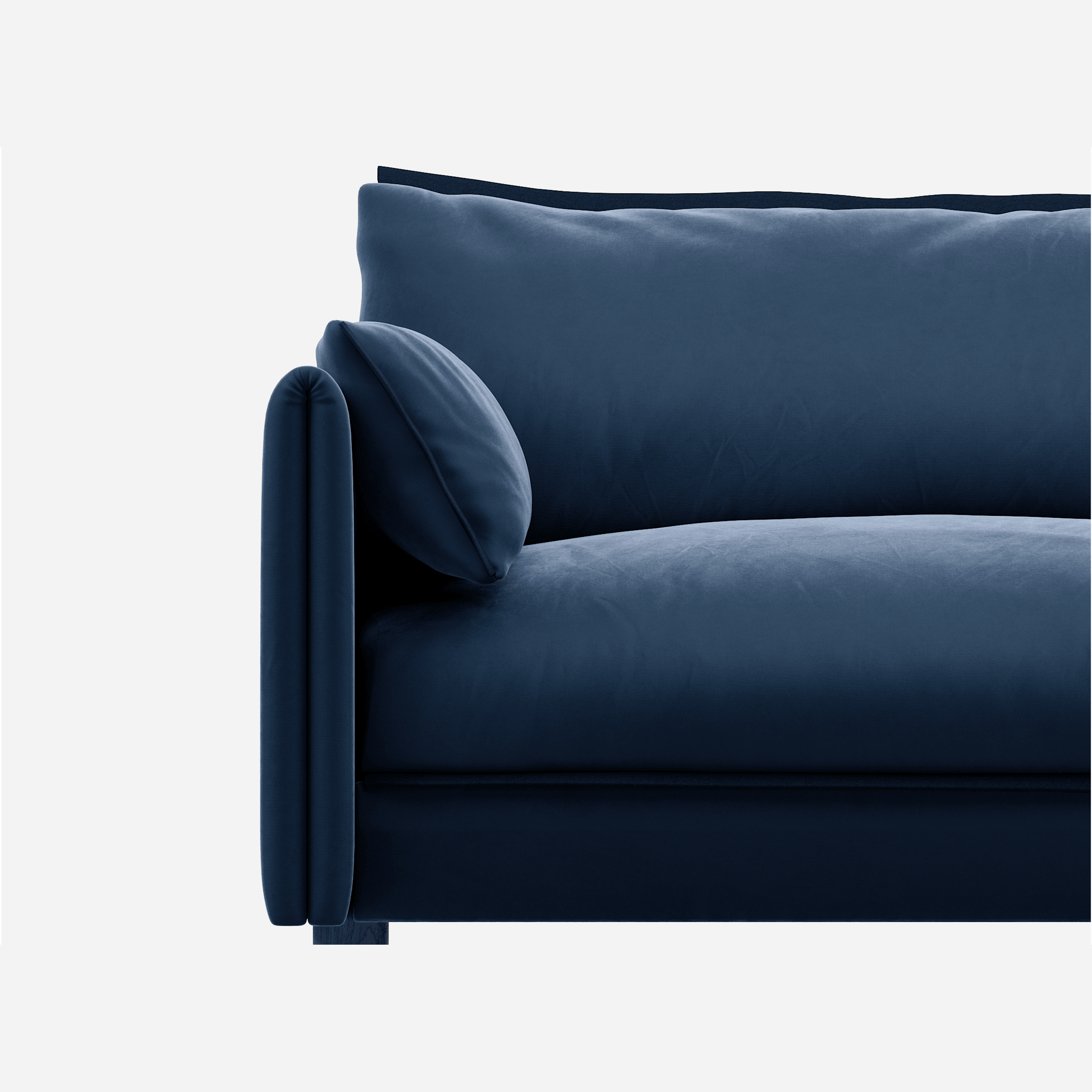 1.5 Seater Closeup Left Velvet Midnight Blue @ Midnight Blue Velvet Jacket | Dark Blue Trim