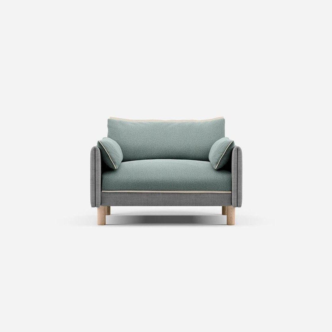 1.5 Seater Sofa | Weave Light Grey - Cozmo@ Sage Cotton Jacket | Natural Trim