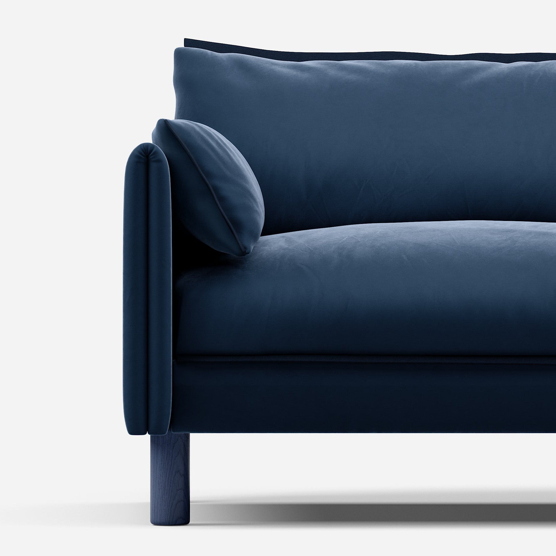Cozmo Sofas - Cozy 1.5 Seater Sofa - Midnight Blue Velvet - Blue Legs - Lifestyle view