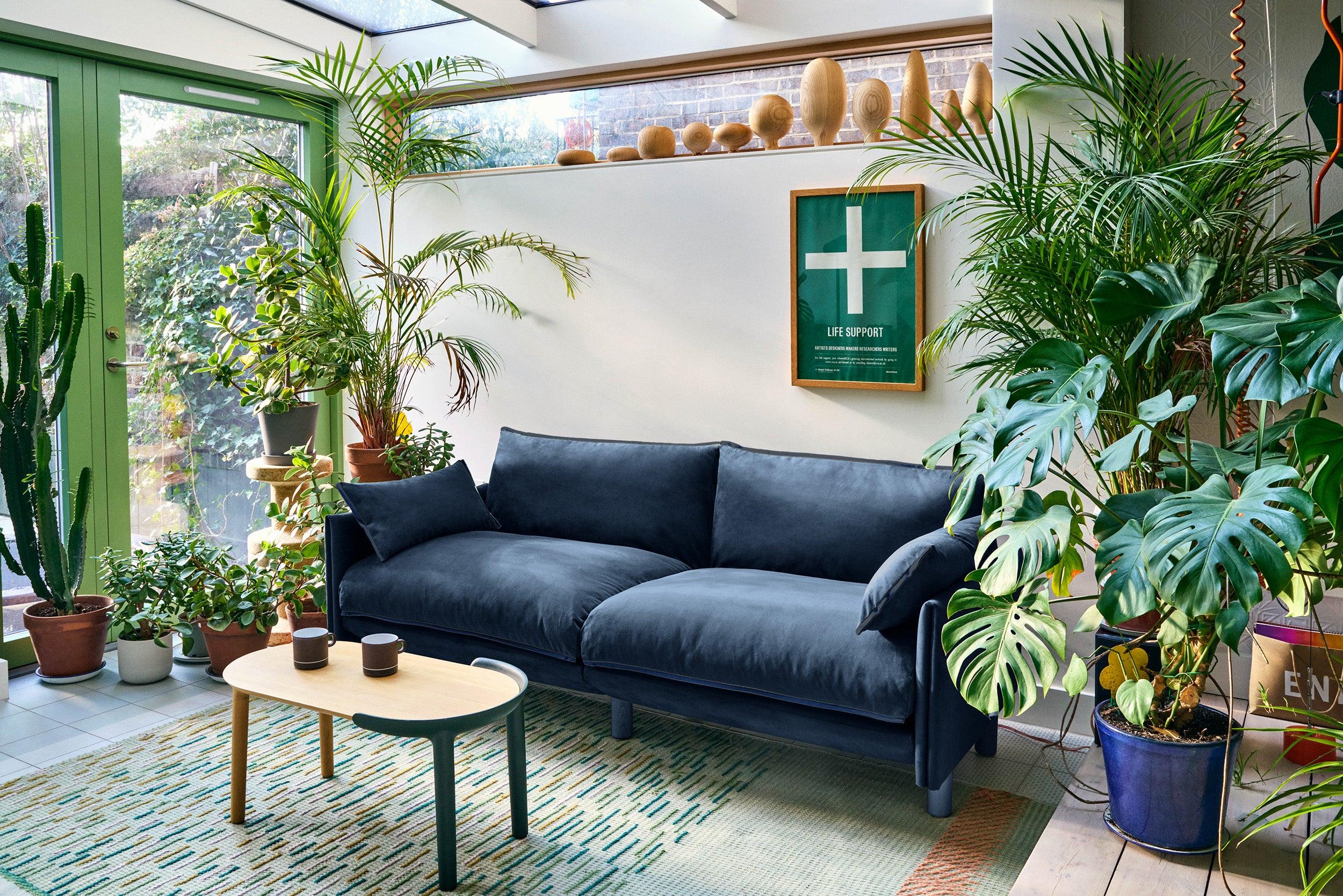 Cozmo Sofas - Cozy 1.5 Seater Sofa - Midnight Blue Velvet - Blue Legs