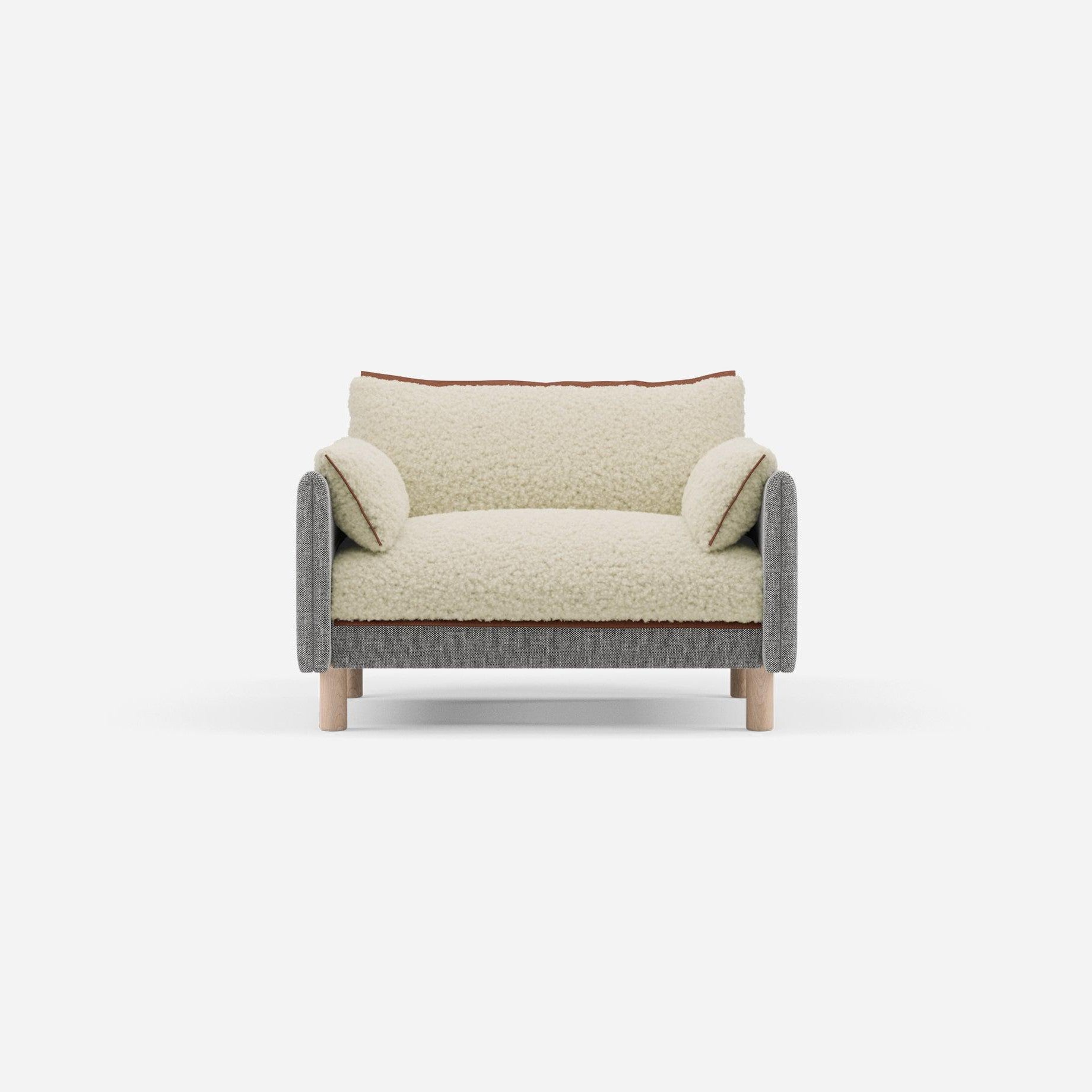 1.5 Seater Sofa | Textured Weave Salt & Pepper - Cozmo @ Cream Fleece Jacket | Brick Trim