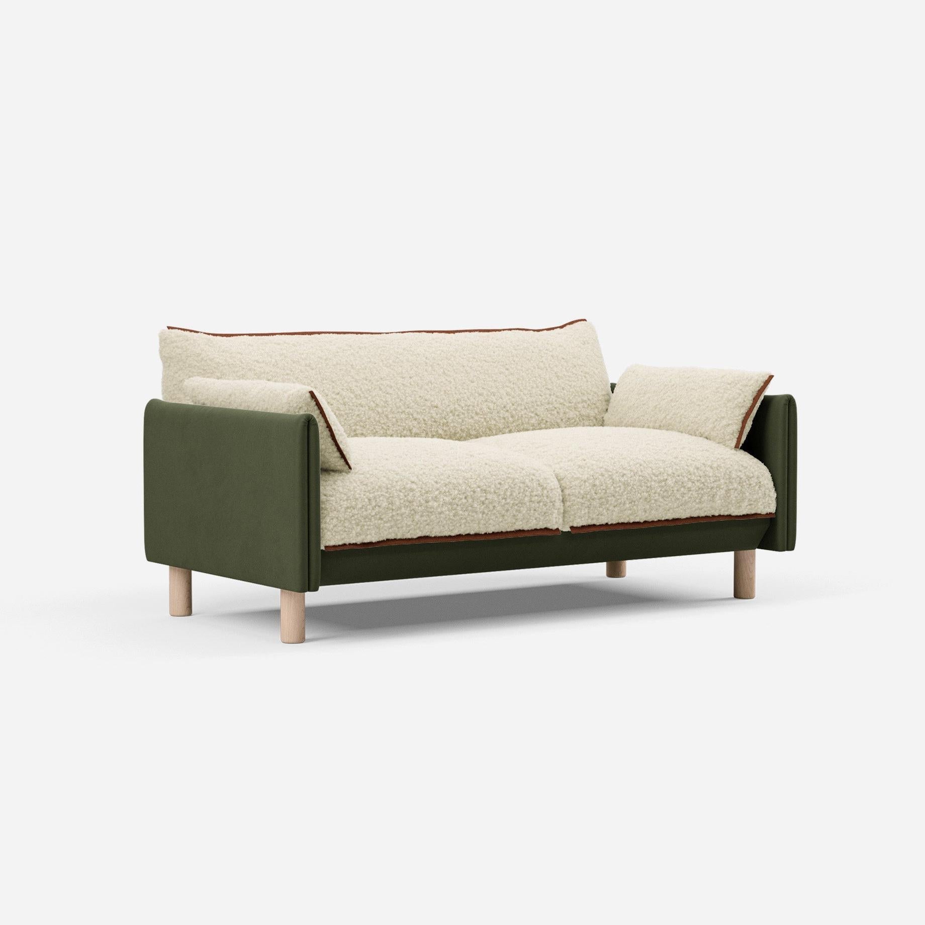 Cozmo Sofas - Cozy 2 Seater Sofa - Dark Green Velvet - Natural Legs - Side angle view