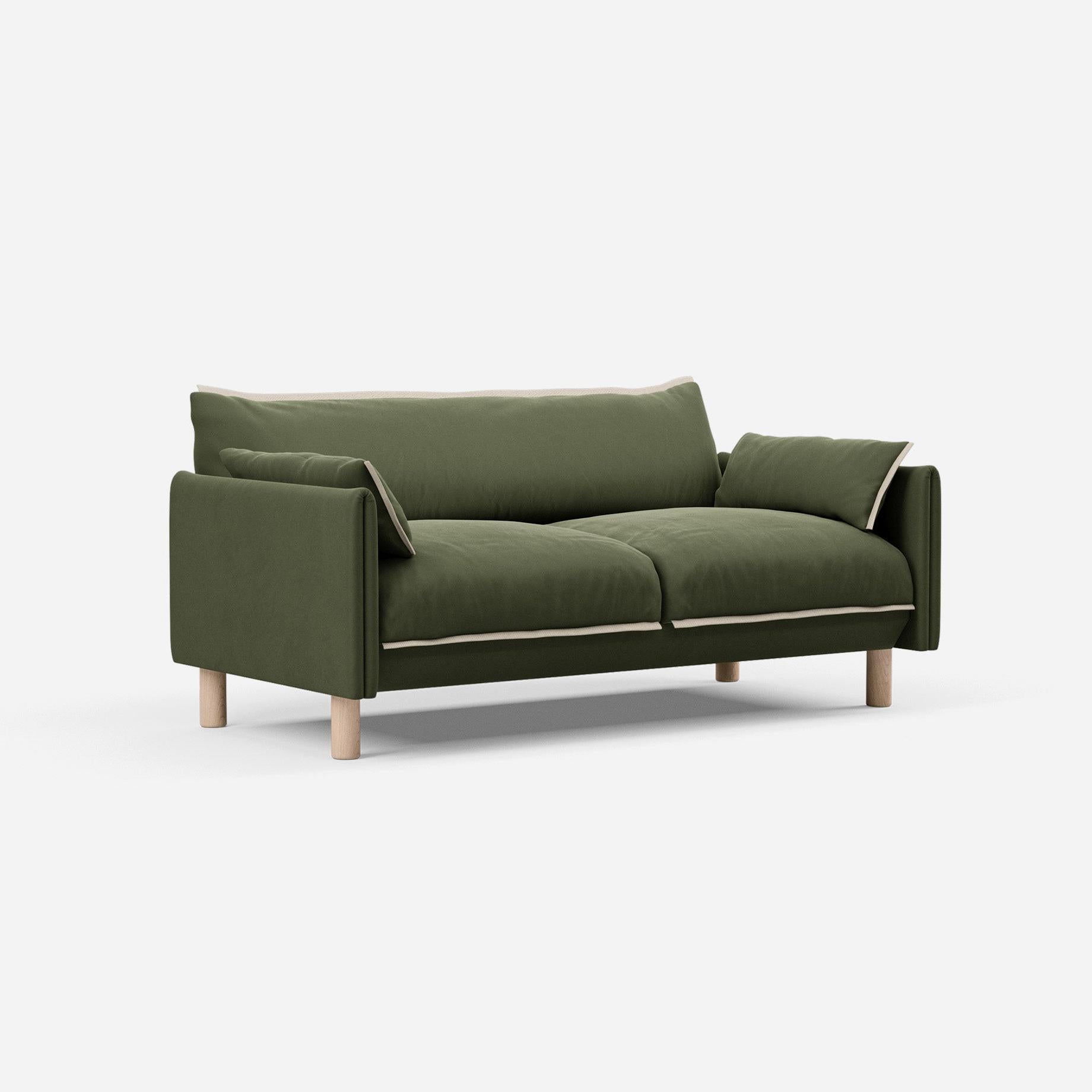 Cozmo Sofas - Cozy 2 Seater Sofa - Dark Green Velvet - Natural Legs - Rear angle view