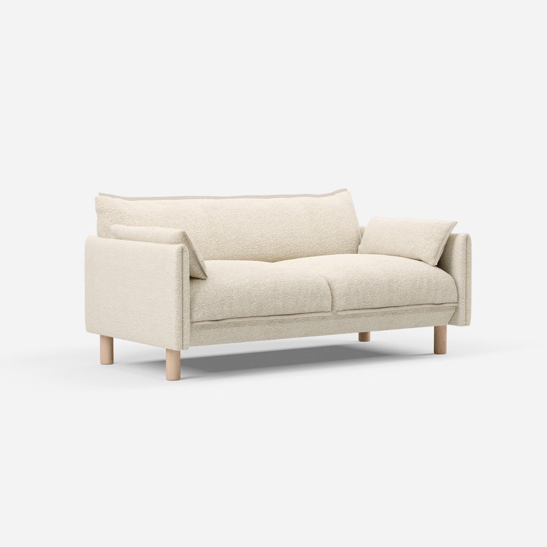 Cozmo Sofas - Cozy 2 Seater Sofa - Ecru Boucle - Natural Legs - Rear angle view