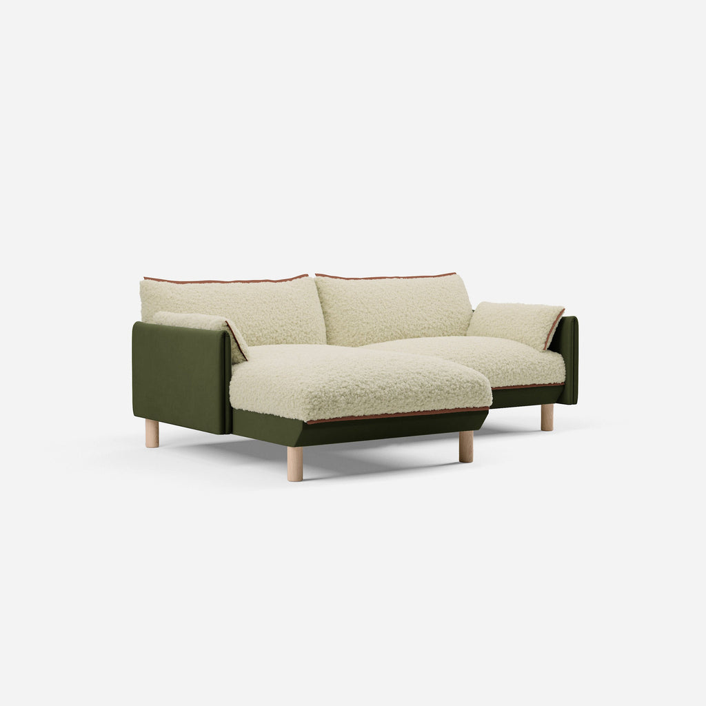 Cozy 3 Seater LH Chaise Sofa Dark Green Velvet Brick Trim