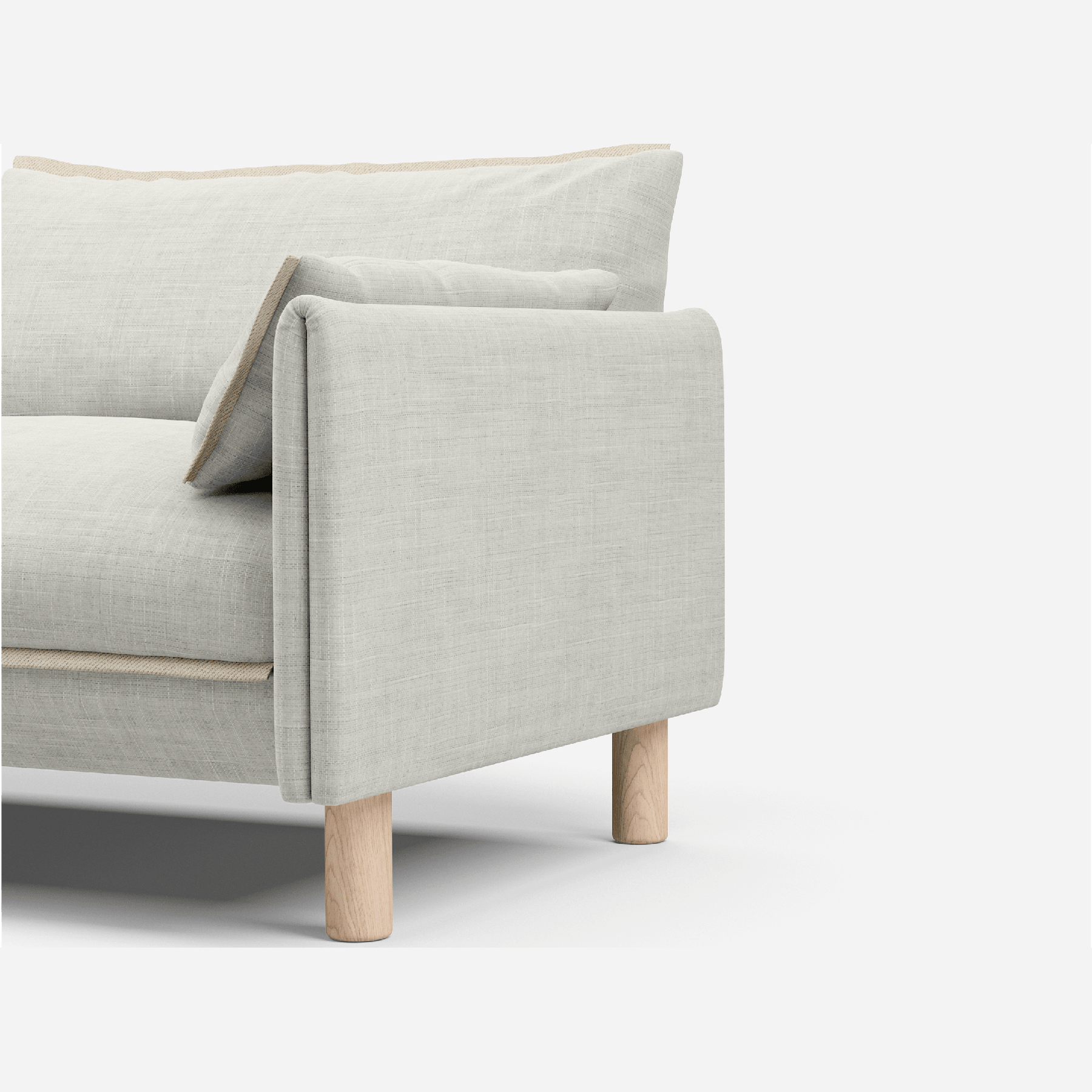 3 seater cozmo sofa weave ecru with weave ecru jacket front 1/3 angled view @ Ecru Weave Jacket | Natural Trim