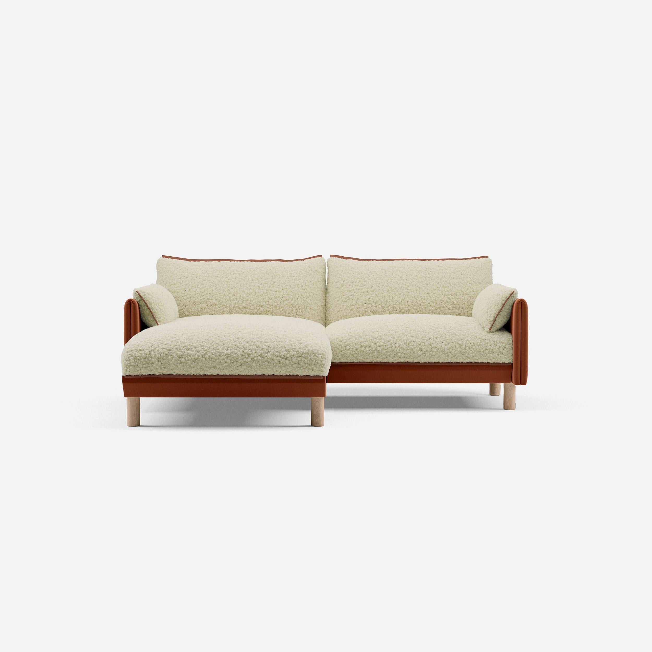 3 Seater Chaise Corner Left Hand Sofa | Cotton Henna - Cozmo @ Cream Fleece Jacket | Brick Trim