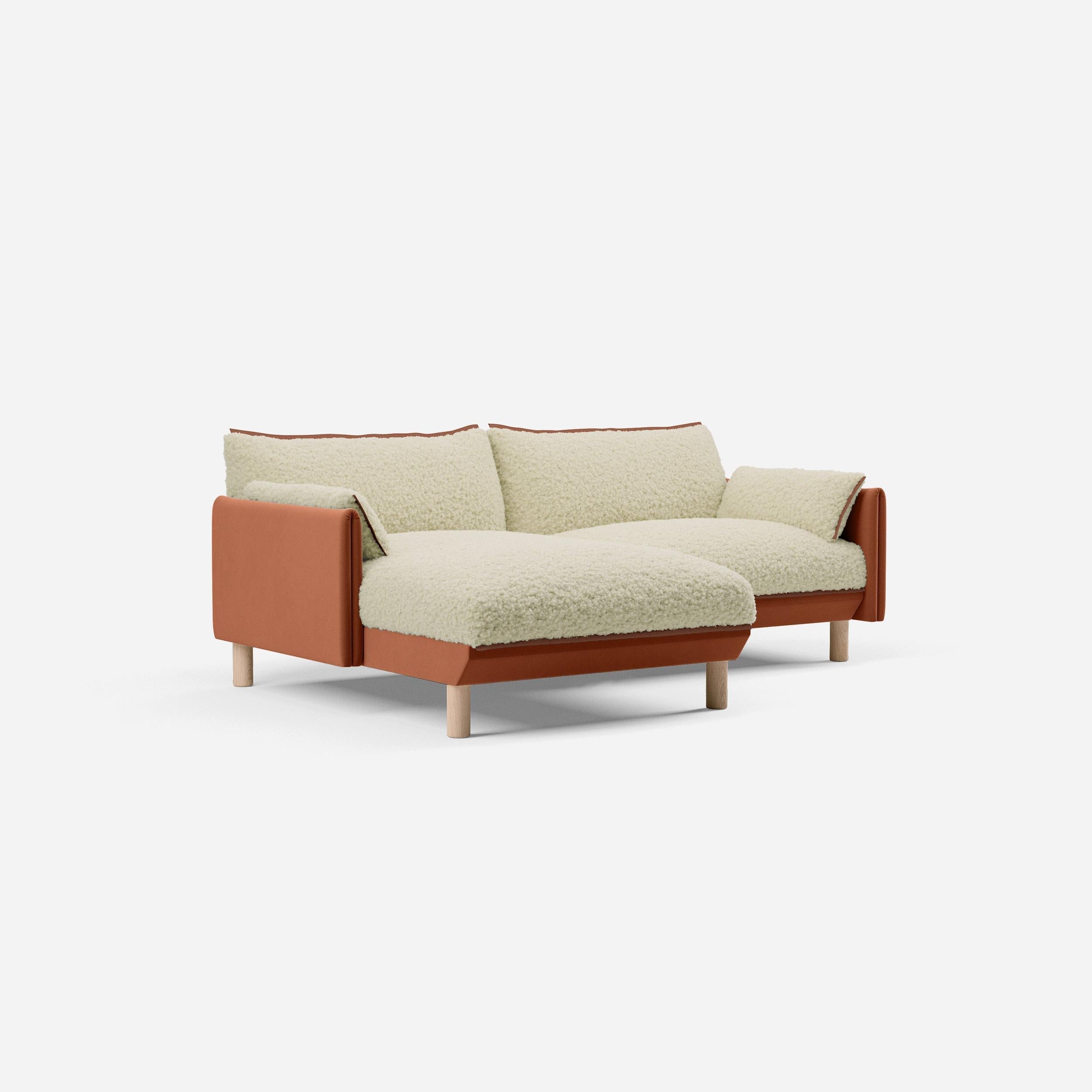 3 Seater Chaise Corner Left Hand Sofa | Cotton Henna - Cozmo @ Cream Fleece Jacket | Brick Trim