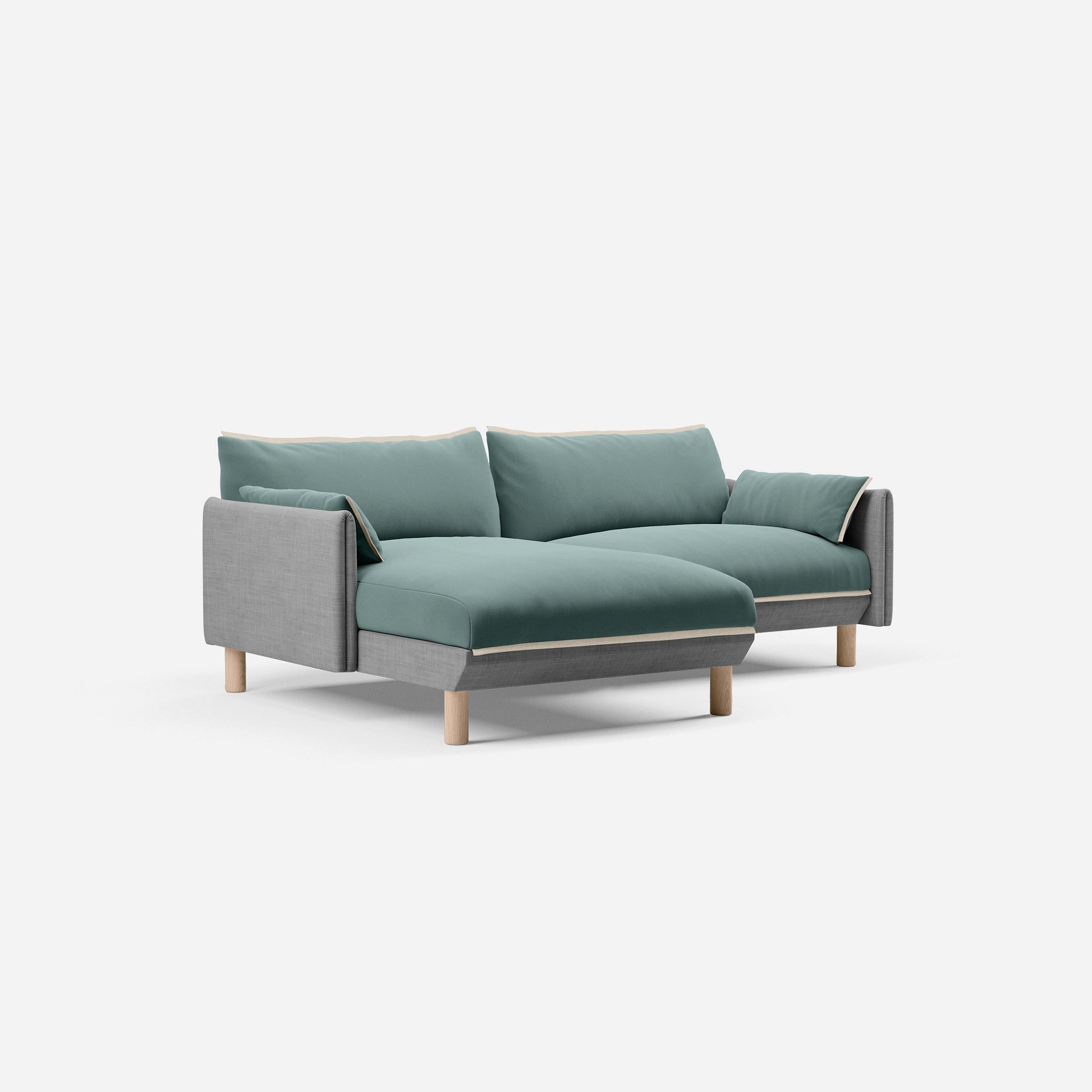 3 Seater Chaise Corner Left Hand Sofa | Weave Light Grey - Cozmo @ Sage Cotton Jacket | Natural Trim