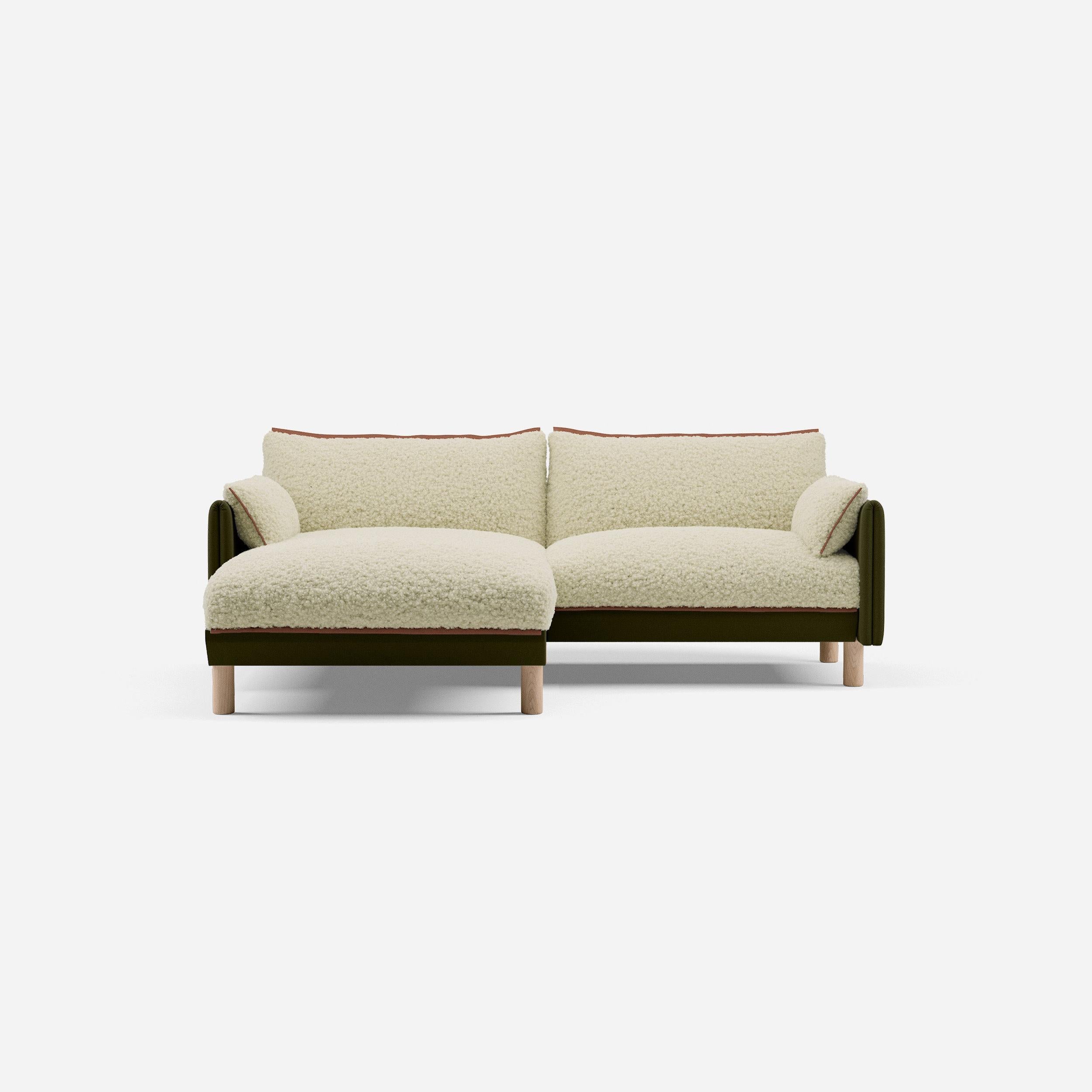 3 Seater Chaise Corner Left Hand Sofa | Cotton Meadow - Cozmo @ Cream Fleece Jacket | Brick Trim