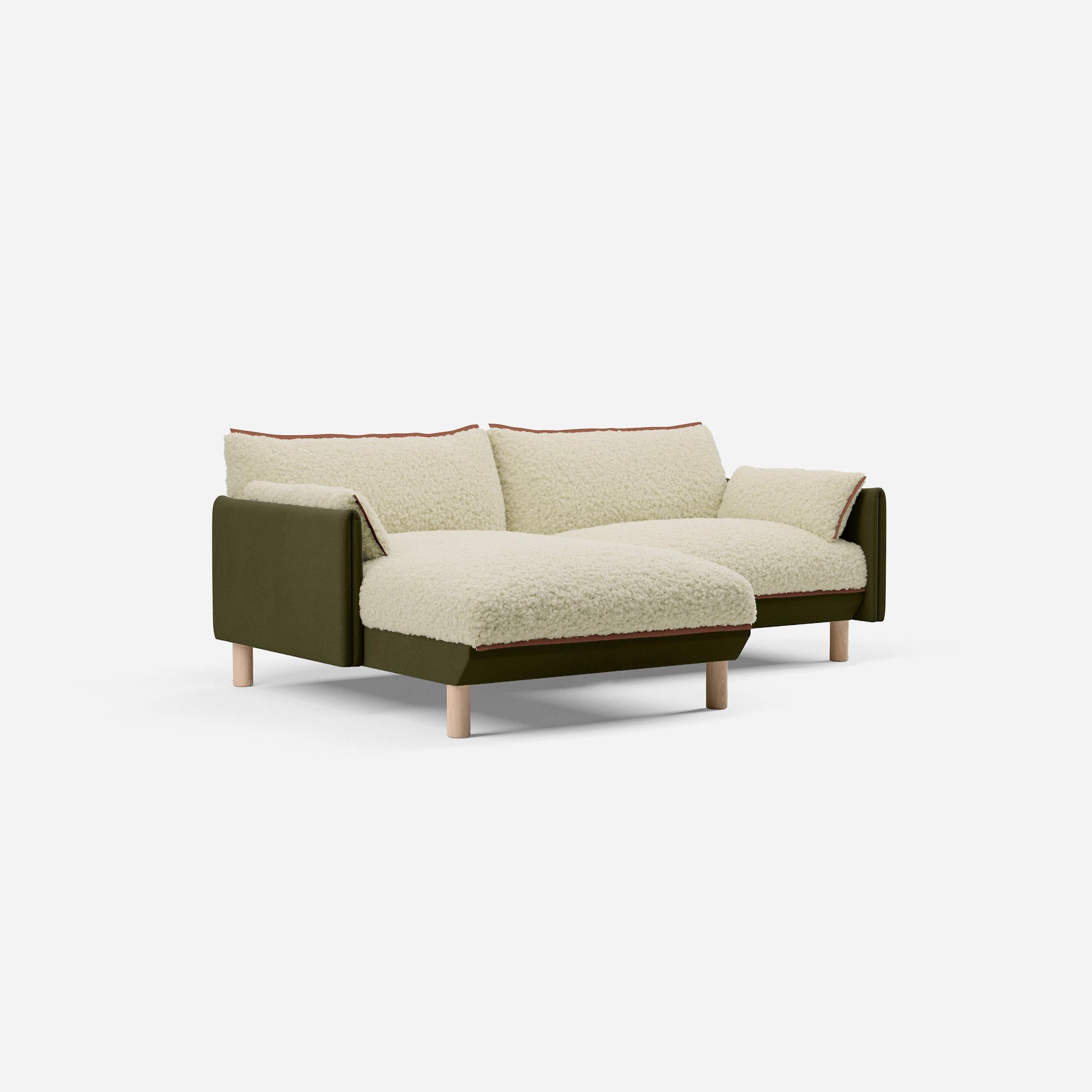 3 Seater Chaise Corner Left Hand Sofa | Cotton Meadow - Cozmo @ Cream Fleece Jacket | Brick Trim