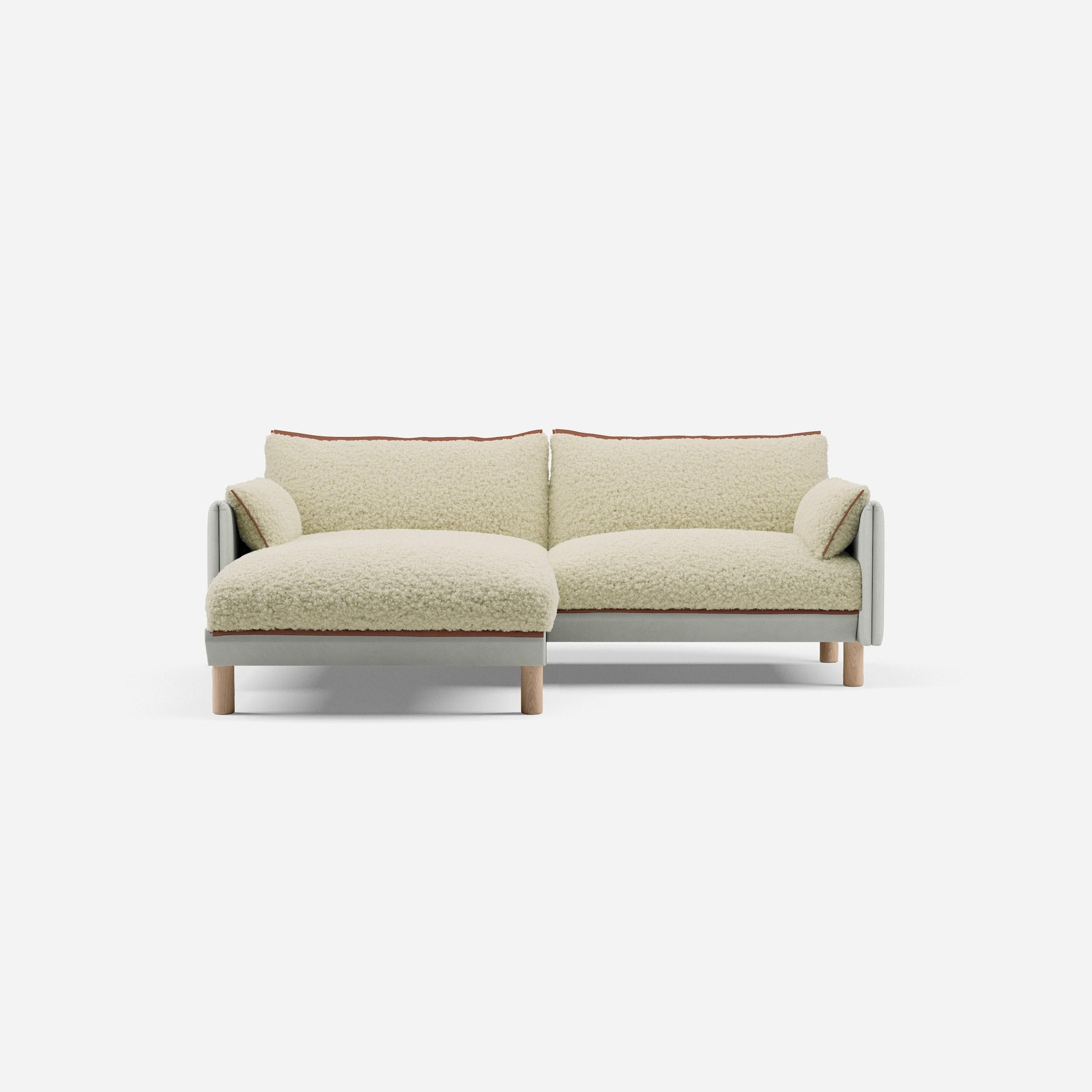 3 Seater Chaise Corner Left Hand Sofa | Cotton Natural - Cozmo @ Cream Fleece Jacket | Brick Trim