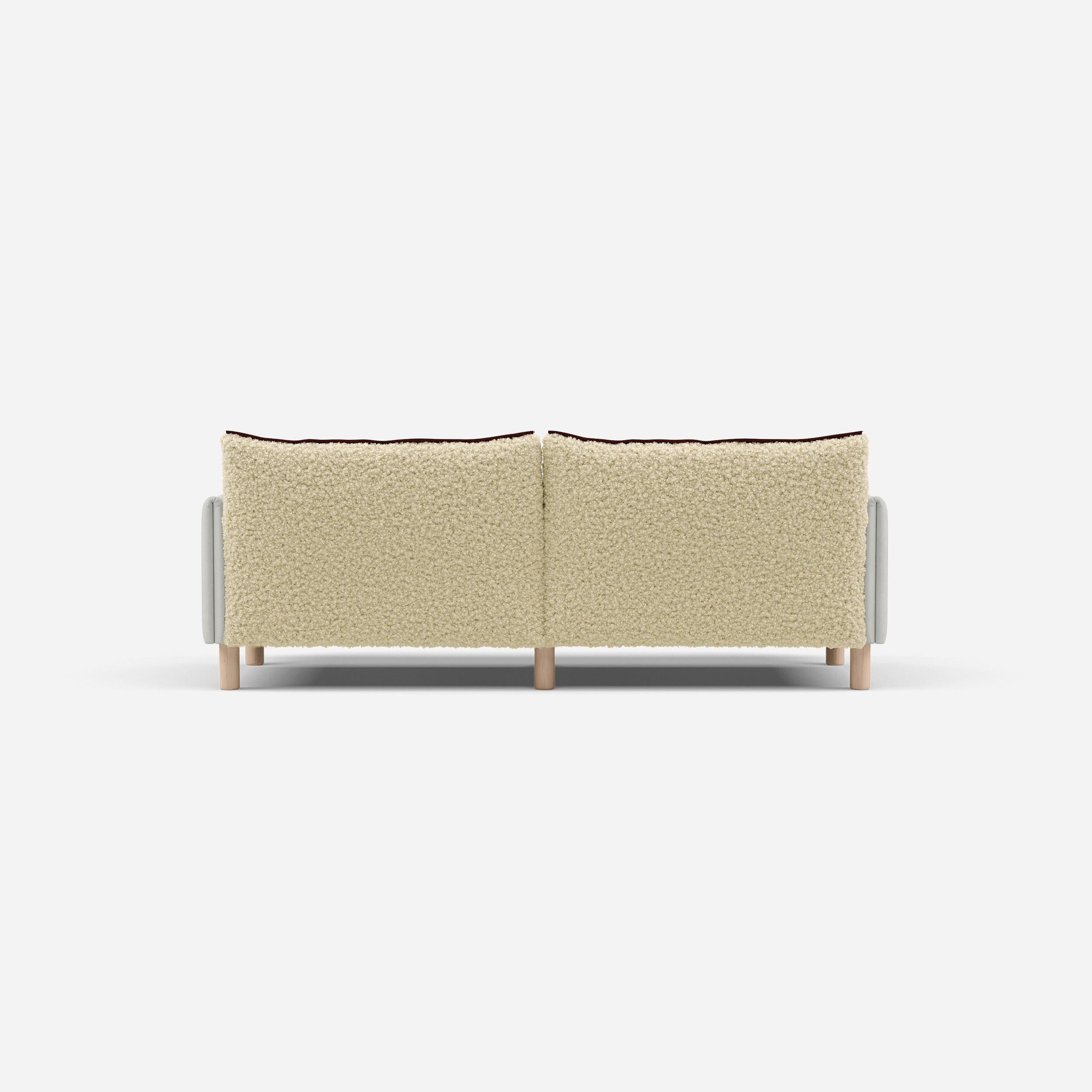 3 Seater Chaise Corner Left Hand Sofa | Cotton Natural - Cozmo @ Cream Fleece Jacket | Brick Trim