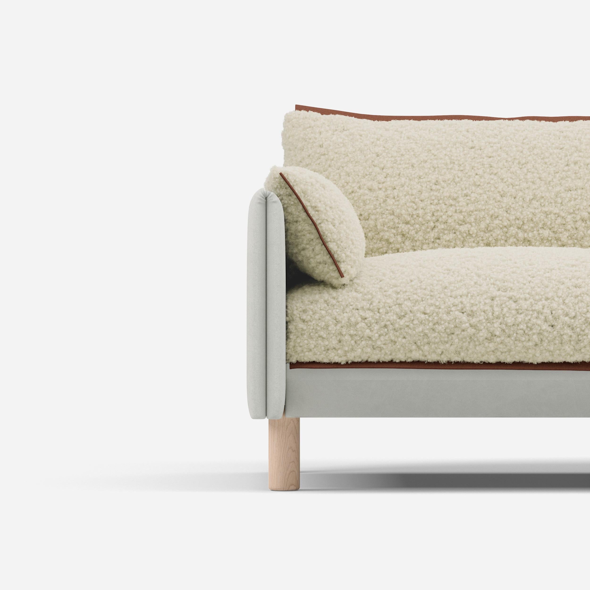3 Seater Chaise Corner Left Hand Sofa | Cotton Natural - Cozmo @ Cream Fleece Jacket | Brick Trim