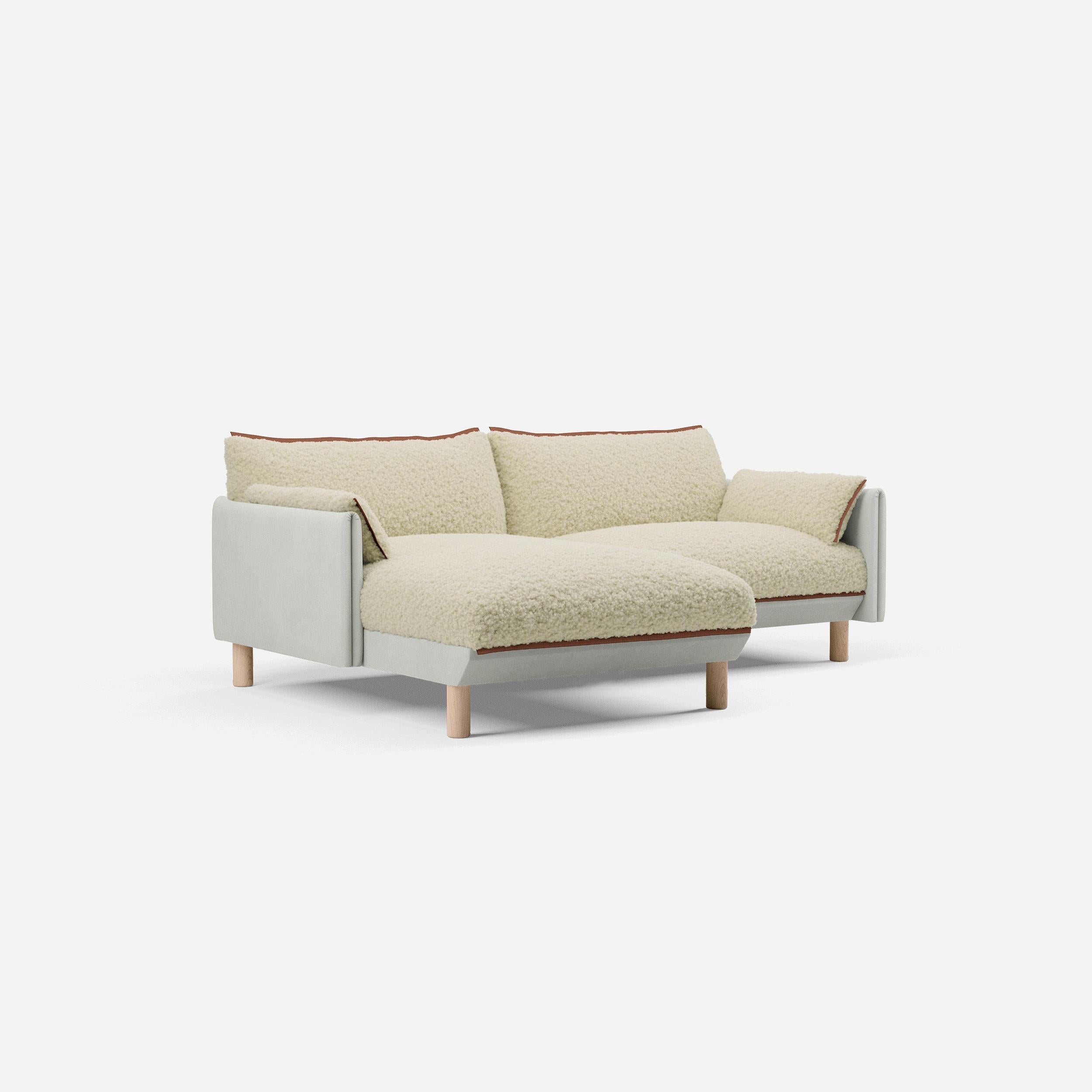 3 Seater Chaise Corner Left Hand Sofa | Cotton Natural - Cozmo @ Cream Fleece Jacket | Brick Trim