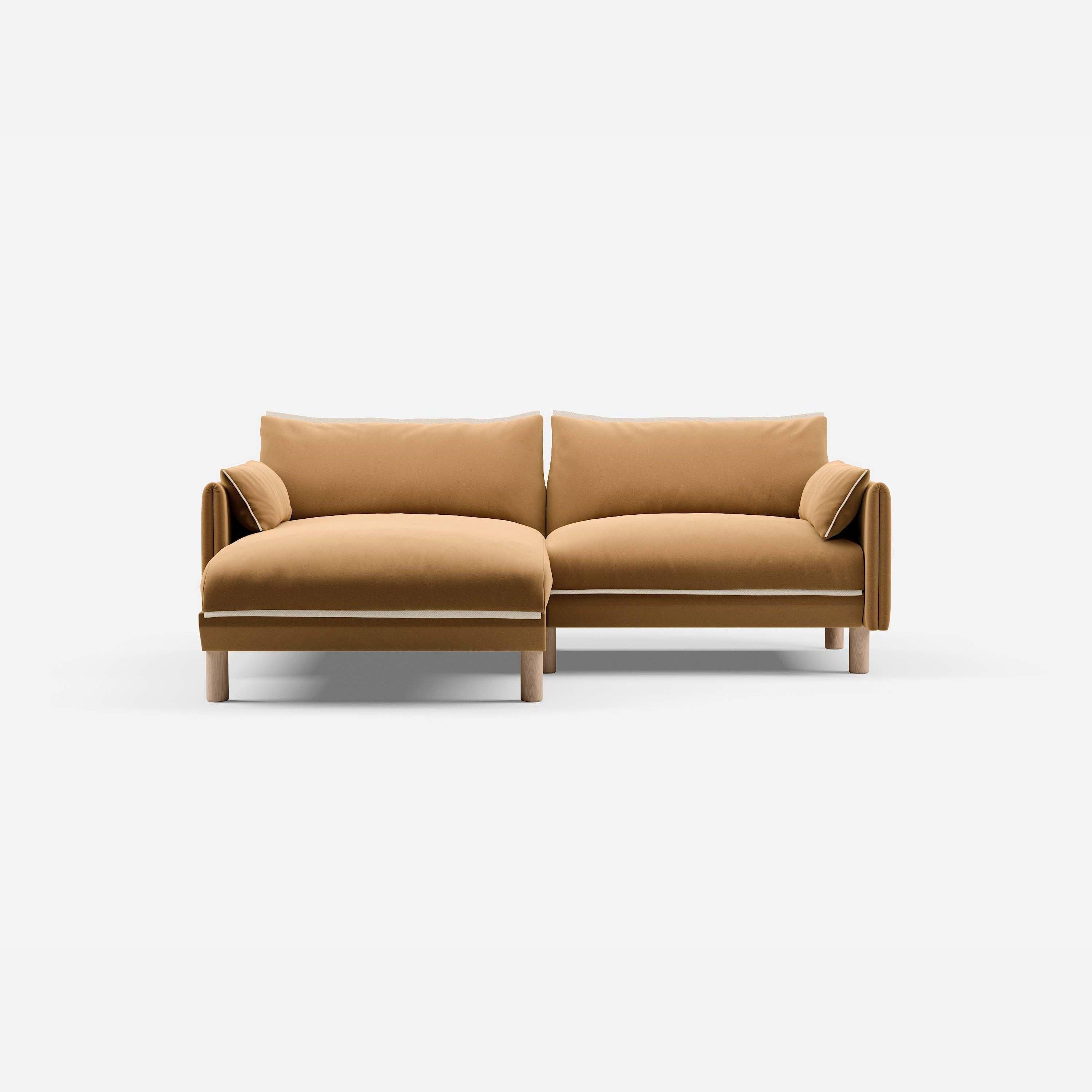3 Seater Chaise Corner Left Hand Sofa | Cotton Ochre / Fleece Cream - Cozmo @ Ochre Cotton Jacket | Natural Trim