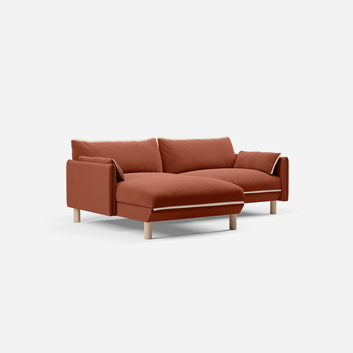 Cozy 3 Seater LH Chaise Sofa | Rust Velvet| Natural Legs | Cozmo