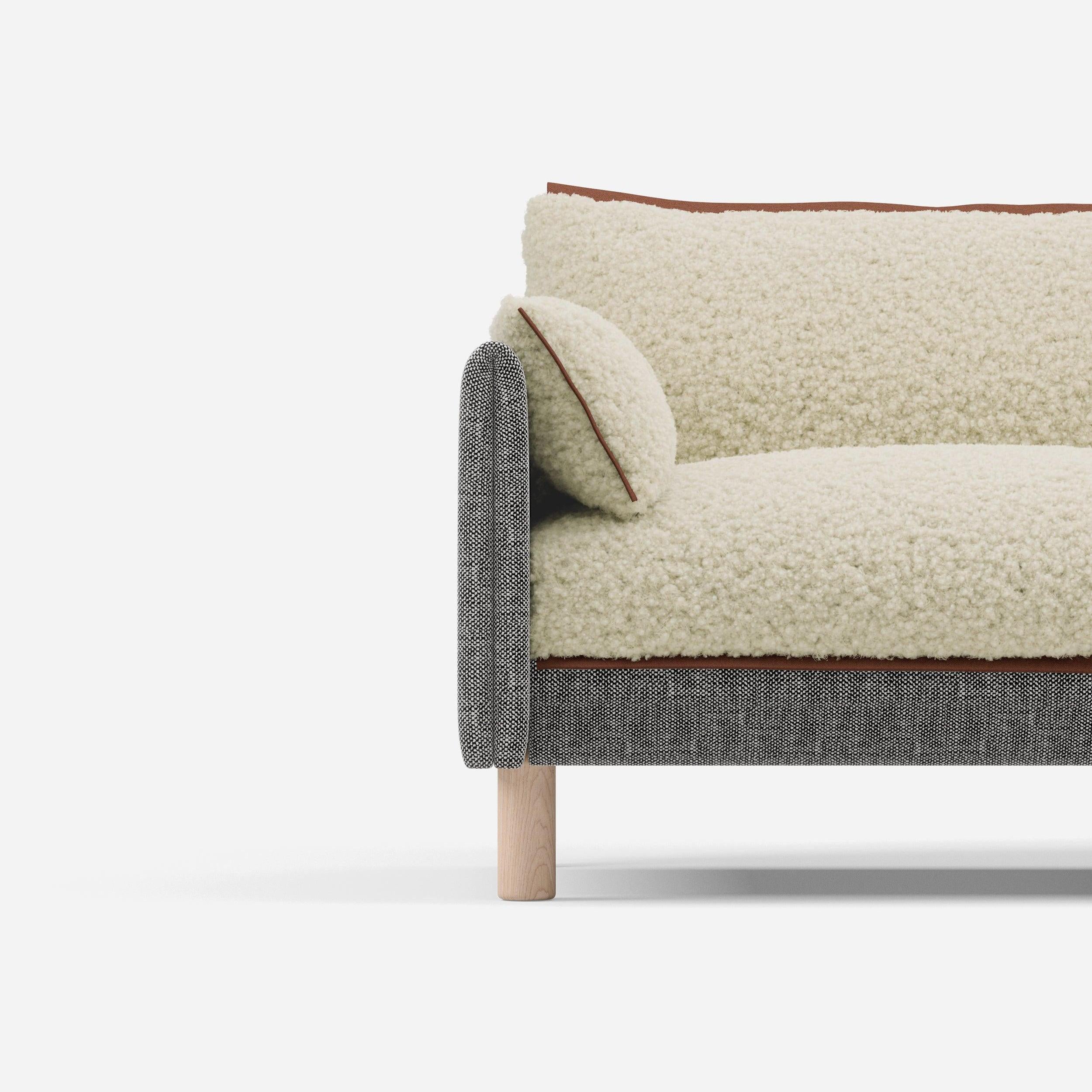 3 Seater Chaise Corner Left Hand Sofa | Textured Weave Salt & Pepper - Cozmo @ Cream Fleece Jacket | Brick Trim