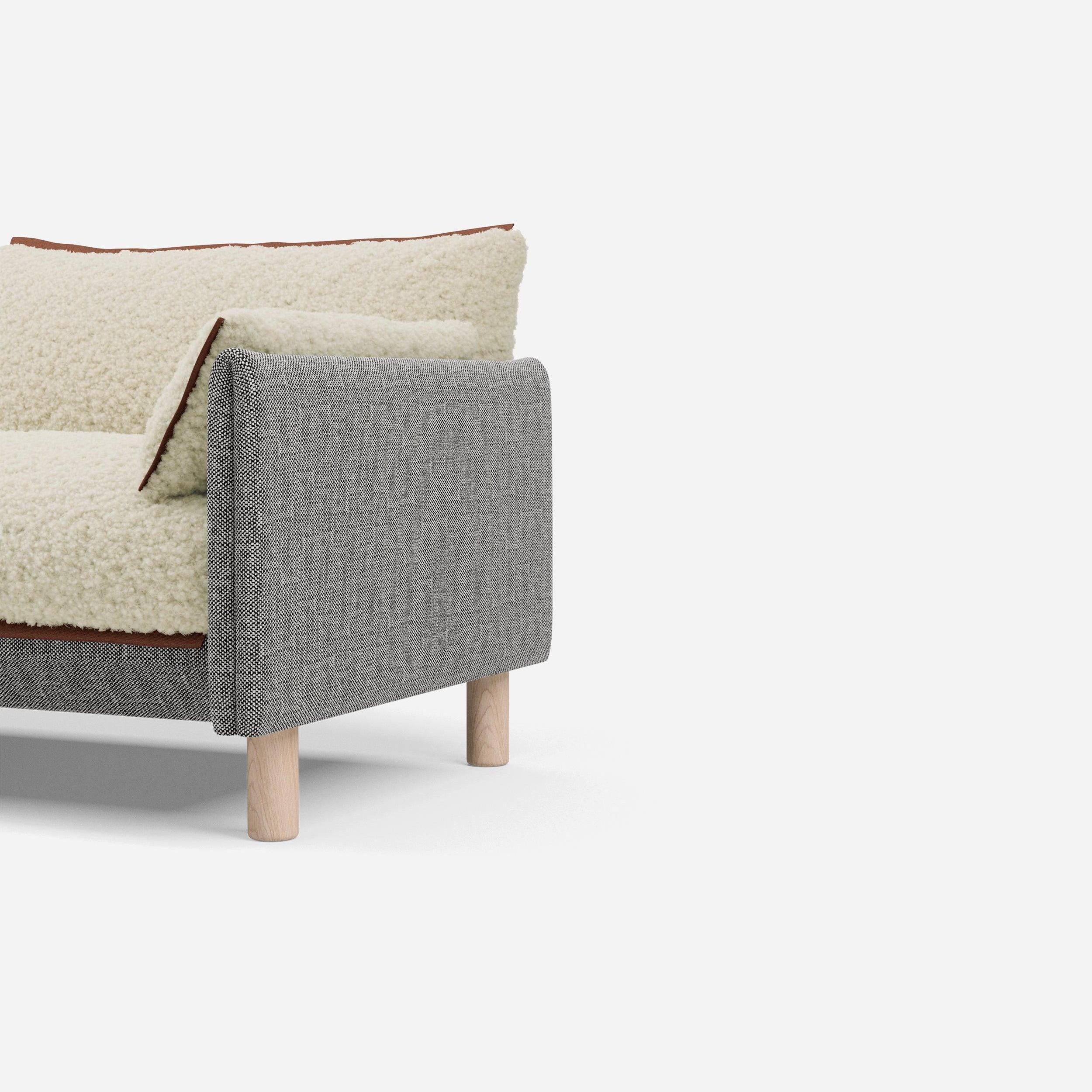 3 Seater Chaise Corner Left Hand Sofa | Textured Weave Salt & Pepper - Cozmo @ Cream Fleece Jacket | Brick Trim