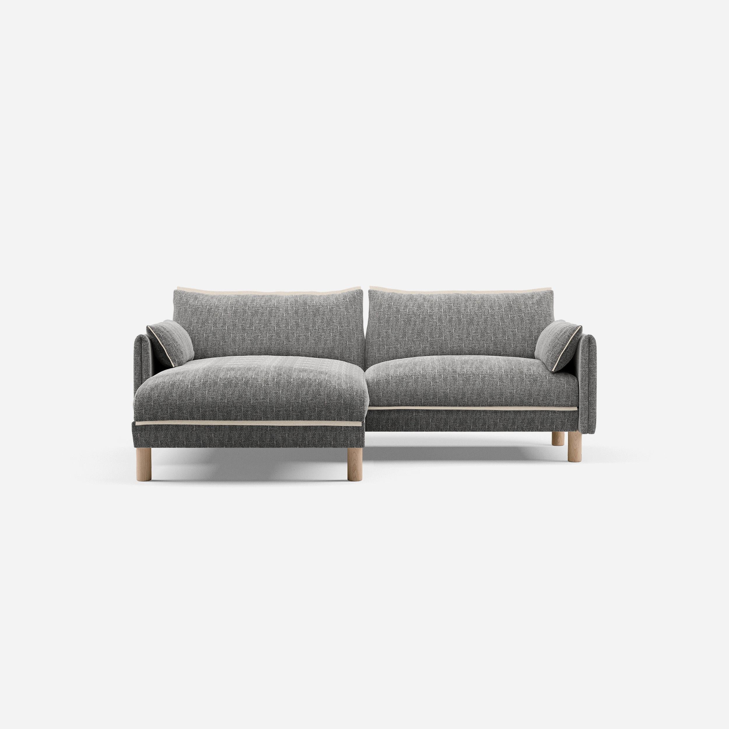 3 Seater Chaise Corner Left Hand Sofa | Textured Weave Salt & Pepper - Cozmo @ Salt & Pepper Textured Weave Jacket | Natural Trim