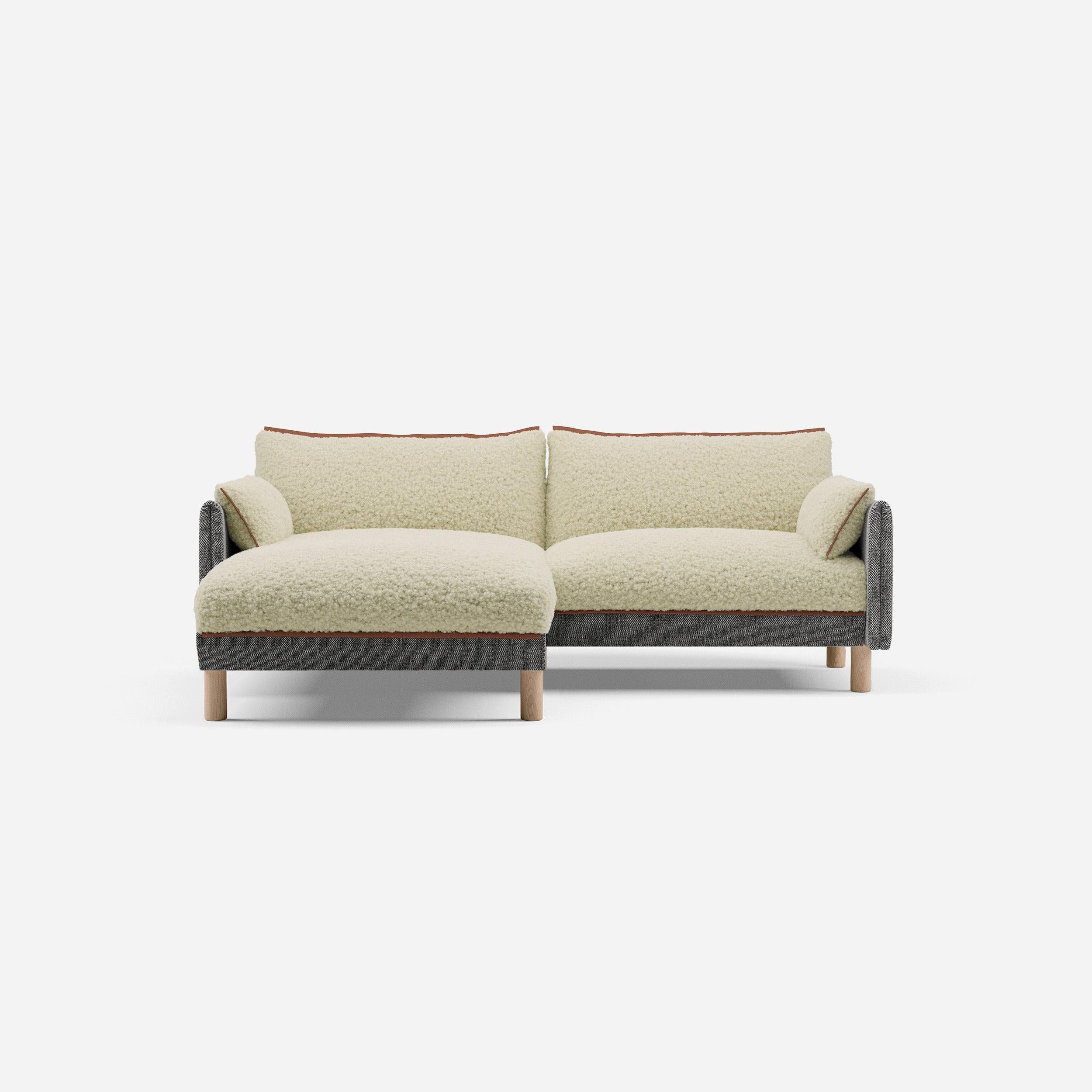 3 Seater Chaise Corner Left Hand Sofa | Textured Weave Salt & Pepper - Cozmo @ Cream Fleece Jacket | Brick Trim