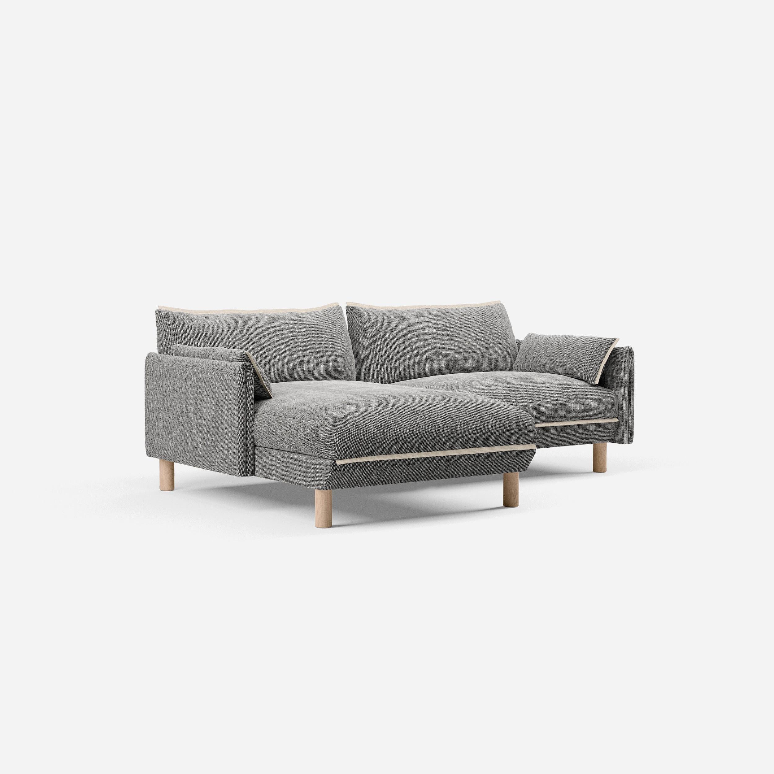 3 Seater Chaise Corner Left Hand Sofa | Textured Weave Salt & Pepper - Cozmo @ Salt & Pepper Textured Weave Jacket | Natural Trim