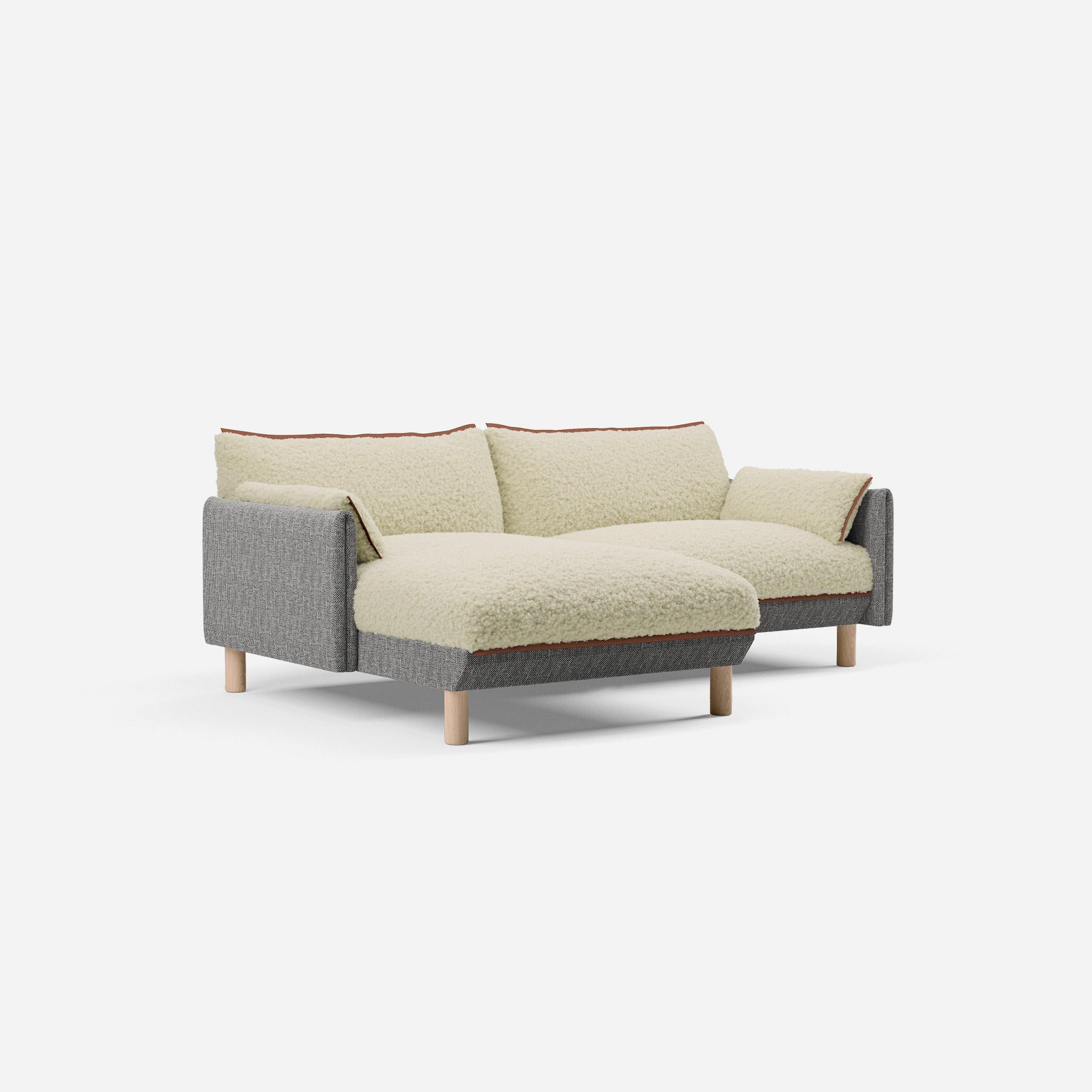 3 Seater Chaise Corner Left Hand Sofa | Textured Weave Salt & Pepper - Cozmo @ Cream Fleece Jacket | Brick Trim