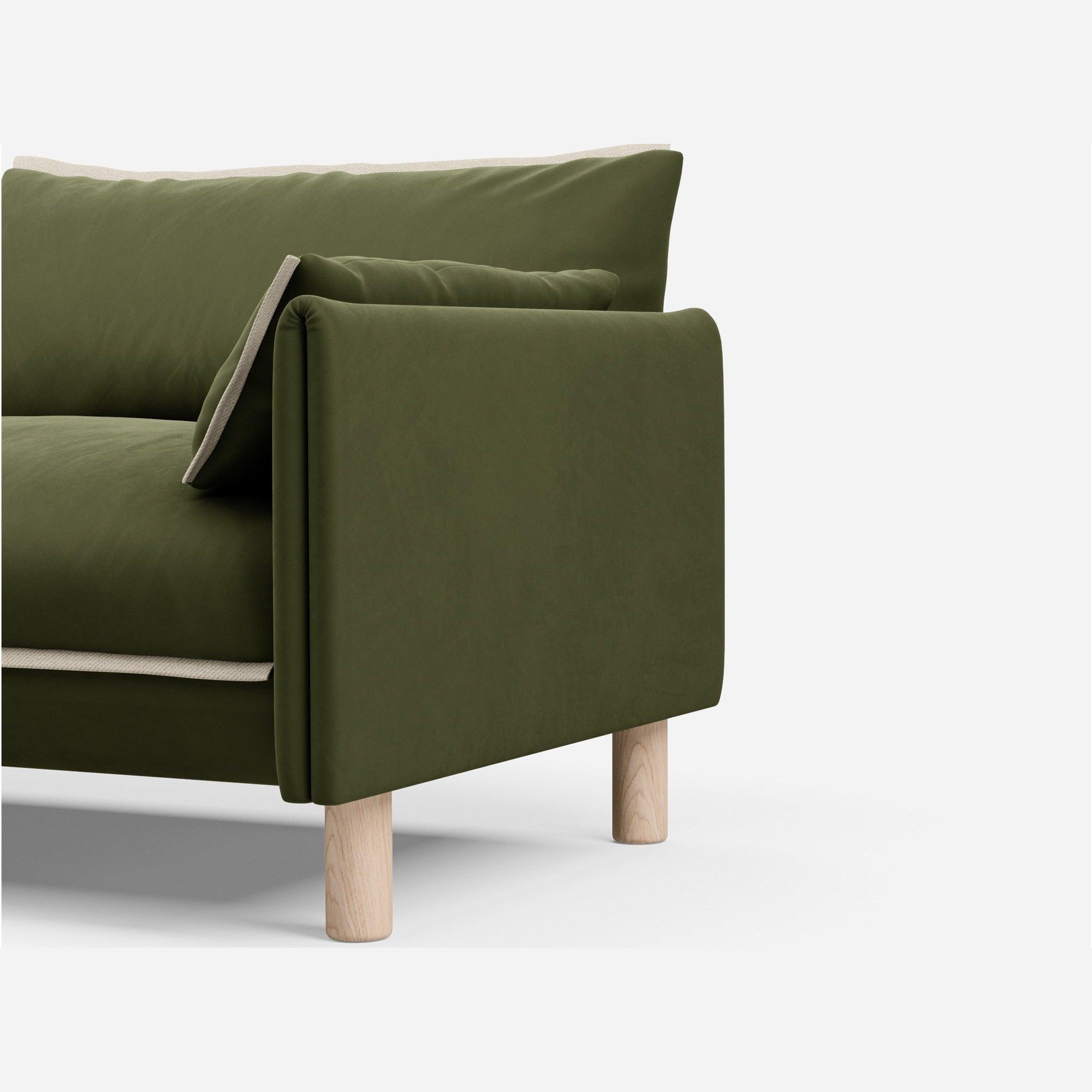 3 Seater Chaise Corner Right Hand Sofa | Velvet Dark Green - Cozmo @ Dark Green Velvet Jacket | Natural Trim
