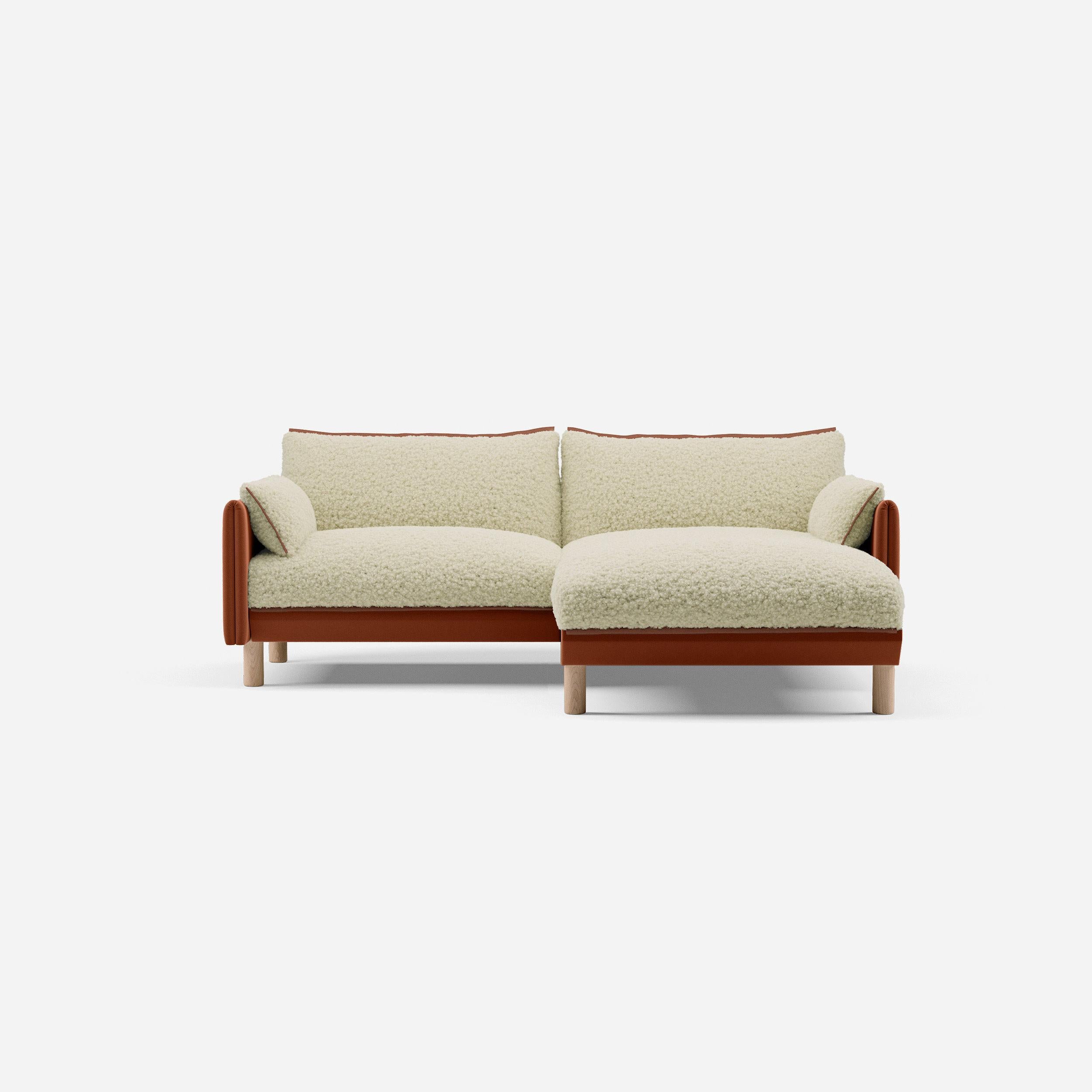 3 Seater Chaise Corner Right Hand Sofa | Cotton Henna - Cozmo @ Cream Fleece Jacket | Brick Trim